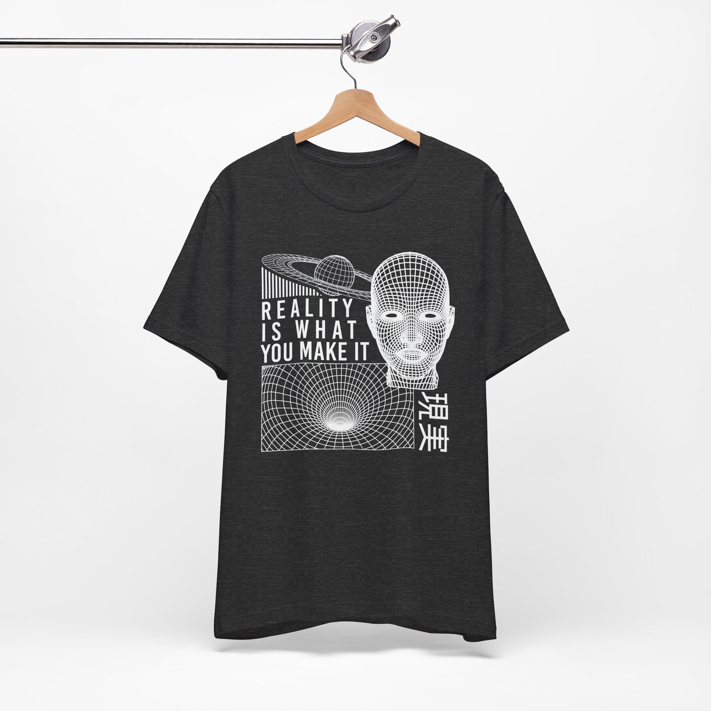Reality Cyberpunk TShirt - Vaporwave Outrun Aesthetic, Typographic Wireframe, Abstract Original Streetwear Tee