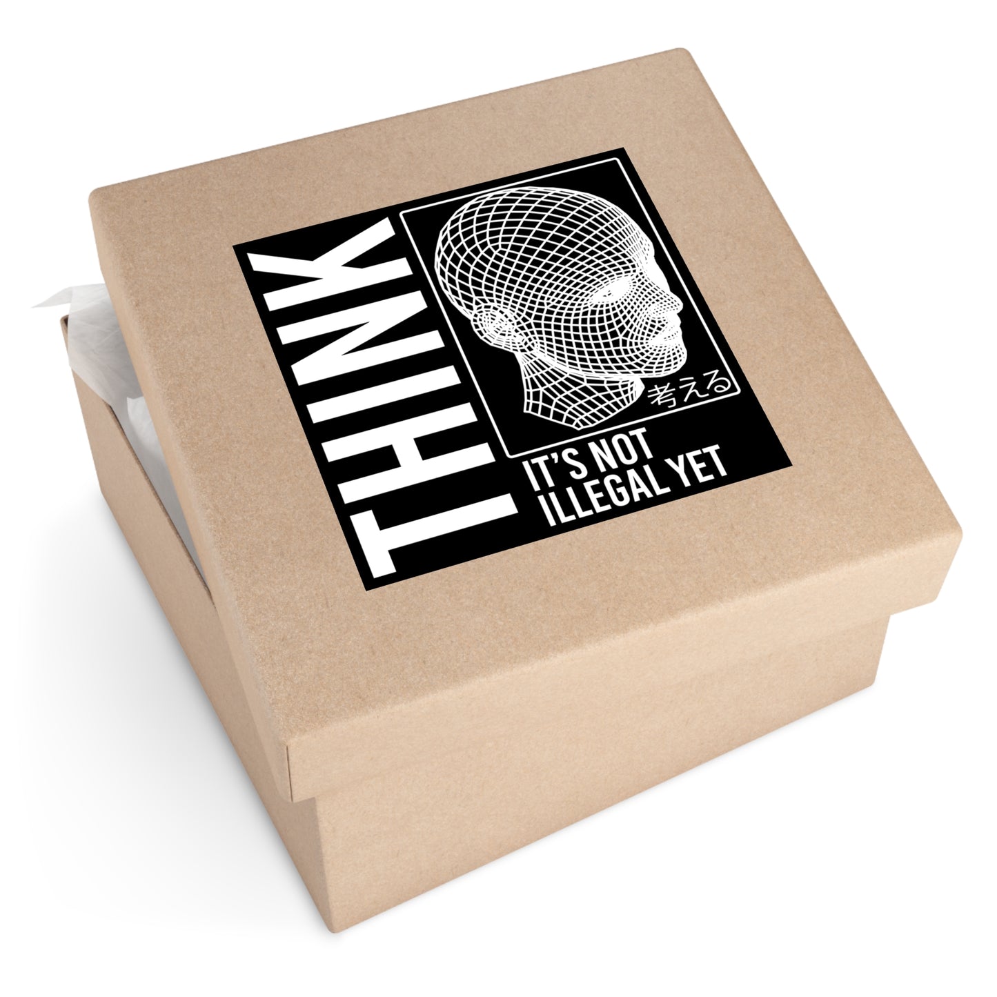 THINK It's Not Illegal Yet Sticker Vinyl - Inverted Edition | Vaporwave Cyberpunk Weirdcore | Typography Wireframe 2x2-6x6