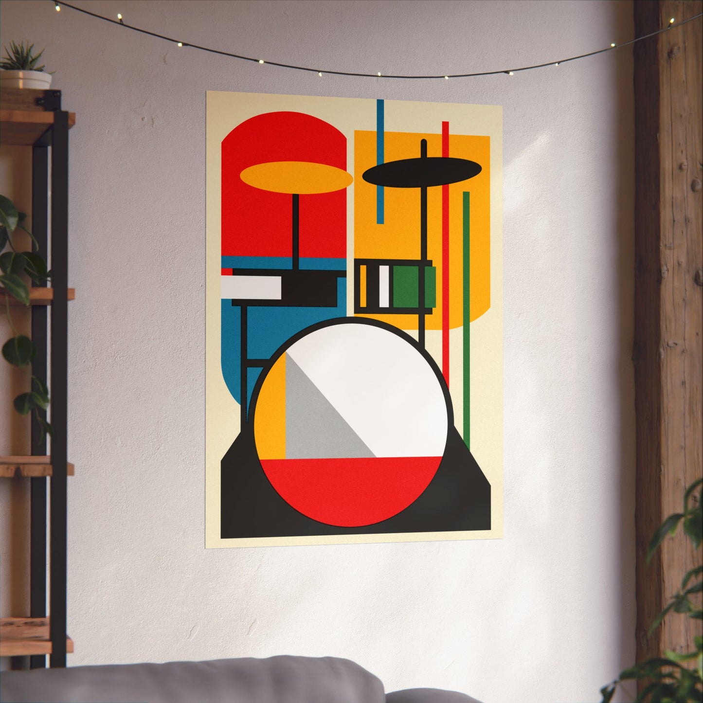 Abstract Drumset Poster Art Print | Bauhaus Geometric Minimal Jazz Music Studio Decor | Gift for Drummers