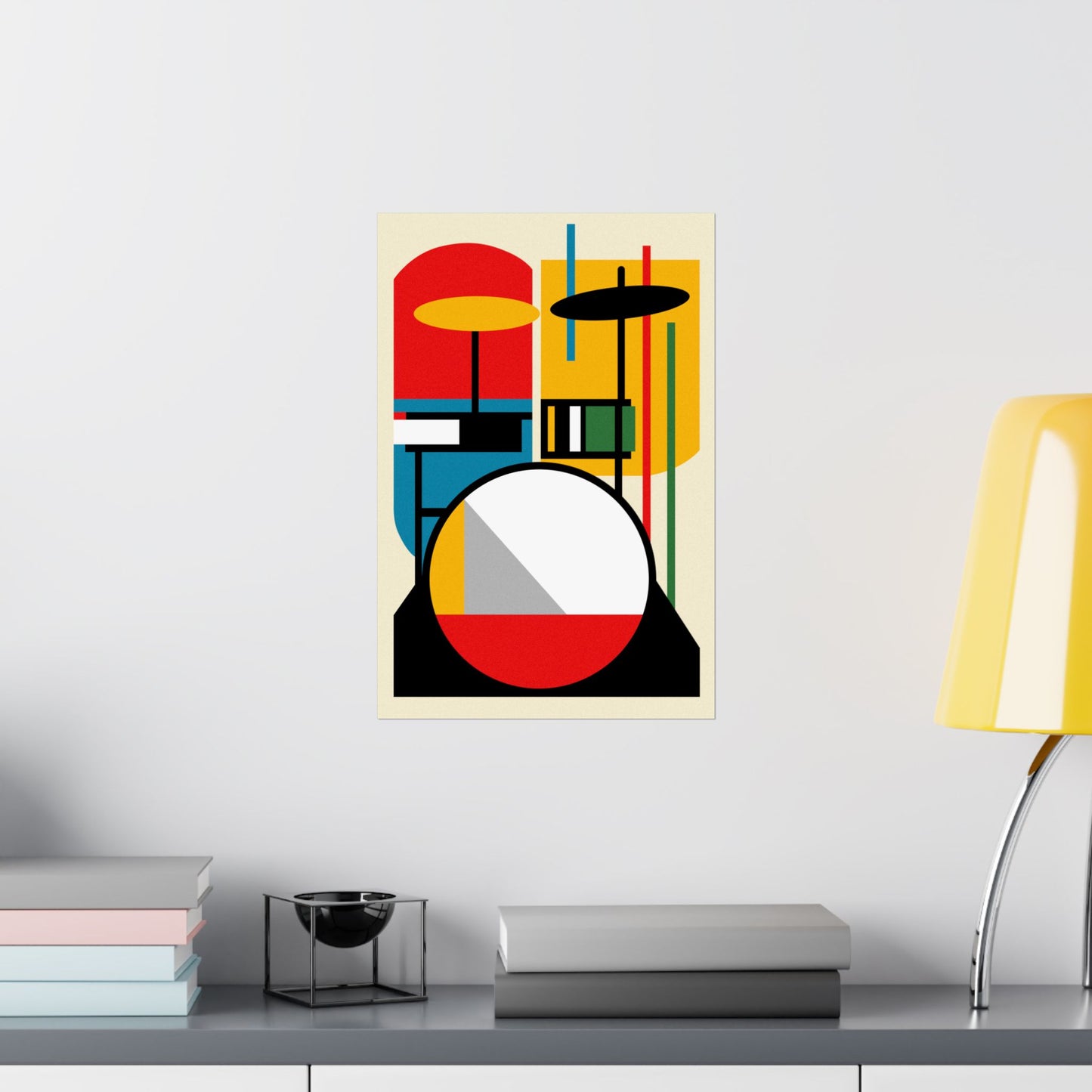 Abstract Drumset Poster Art Print | Bauhaus Geometric Minimal Jazz Music Studio Decor | Gift for Drummers
