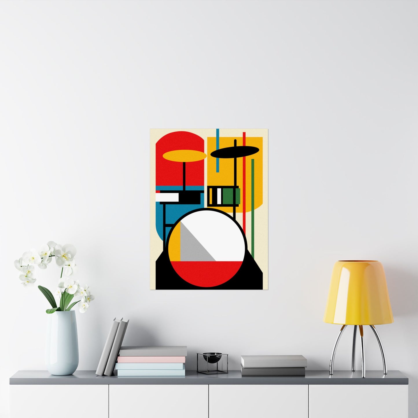 Abstract Drumset Poster Art Print | Bauhaus Geometric Minimal Jazz Music Studio Decor | Gift for Drummers