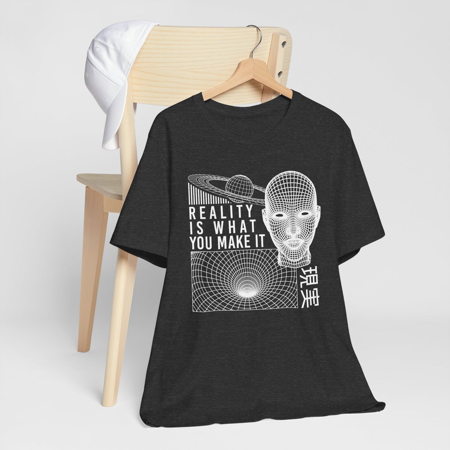 Reality Cyberpunk TShirt - Vaporwave Outrun Aesthetic, Typographic Wireframe, Abstract Original Streetwear Tee