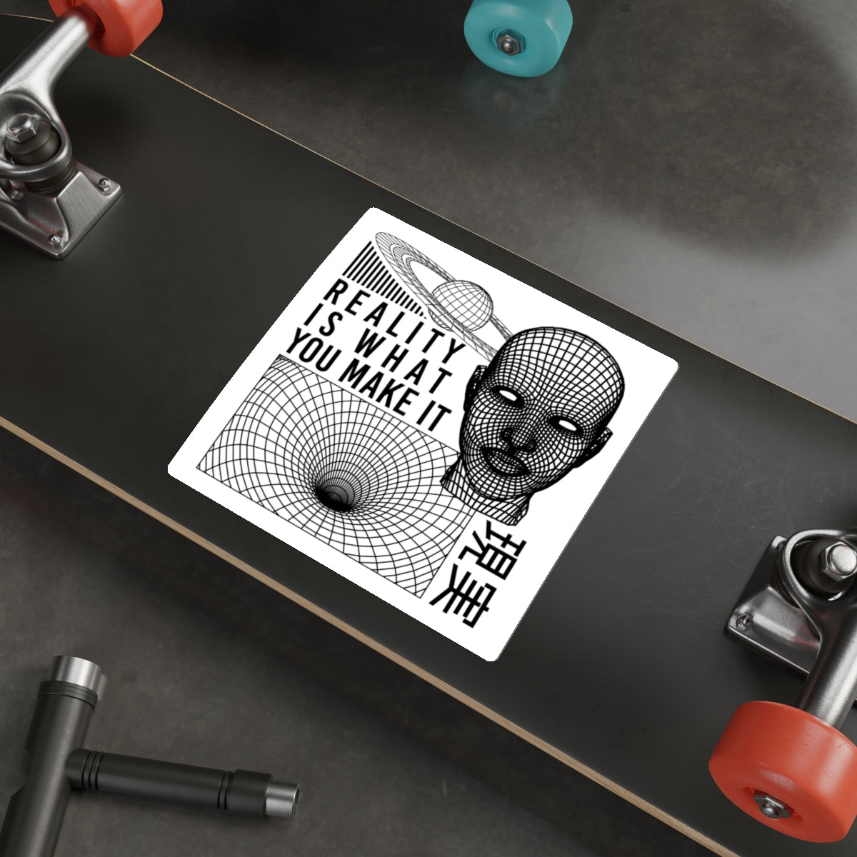 Reality Sticker Vinyl | Cyberpunk Vaporwave Outrun Aesthetic, Futuristic Tech Decals, Typographic Wireframe