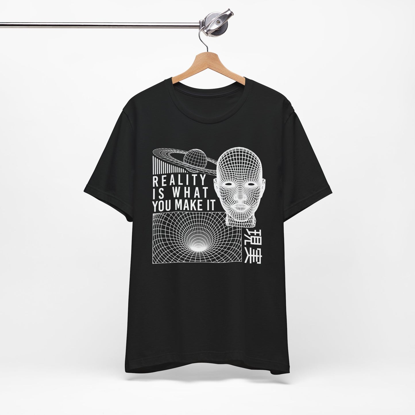 Reality Cyberpunk TShirt - Vaporwave Outrun Aesthetic, Typographic Wireframe, Abstract Original Streetwear Tee