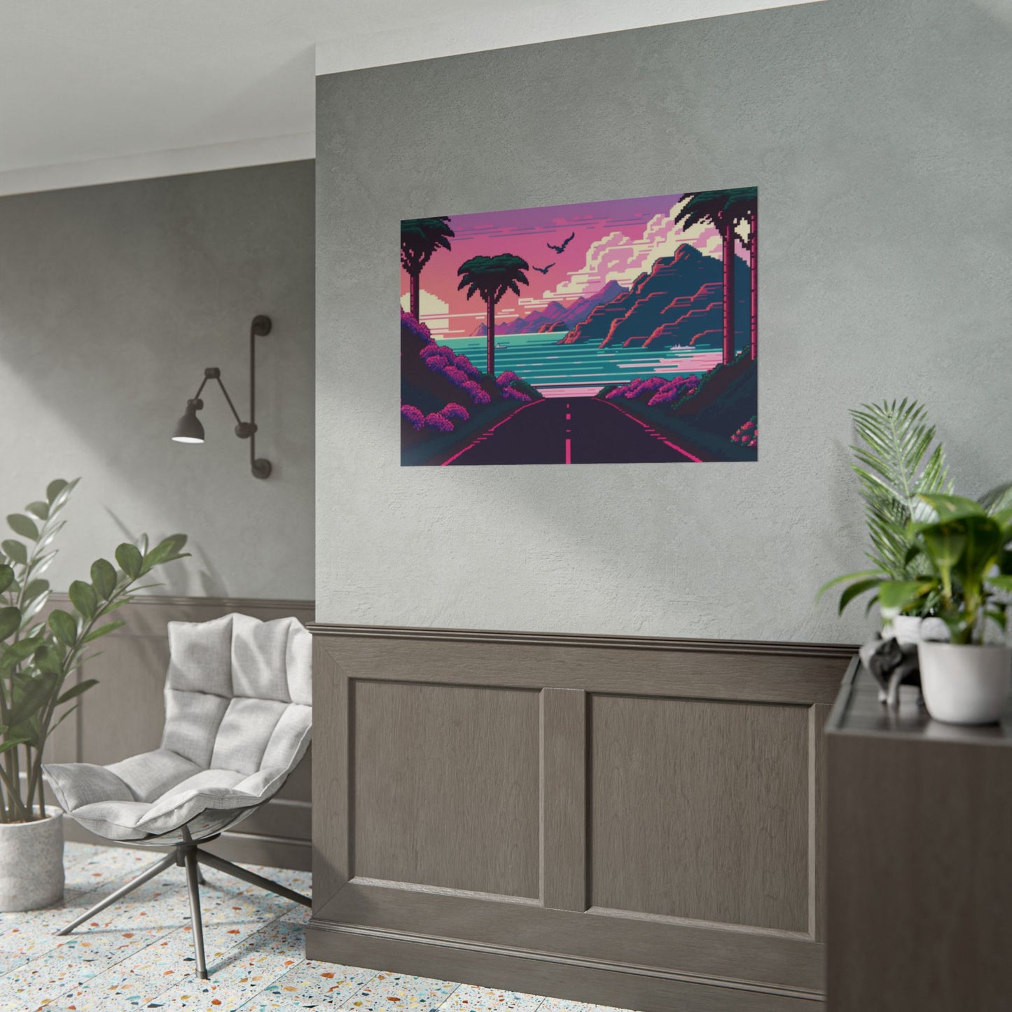 Vaporwave Road To Paradise Pixel Poster Art Print | Aesthetic Synthwave Gamer Wall Decor | 3 Paper Options