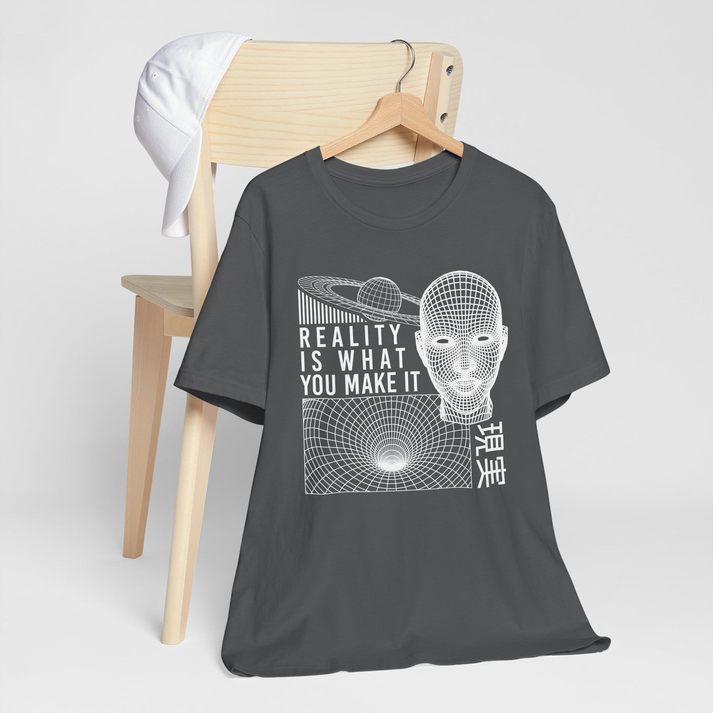 Reality Cyberpunk TShirt - Vaporwave Outrun Aesthetic, Typographic Wireframe, Abstract Original Streetwear Tee