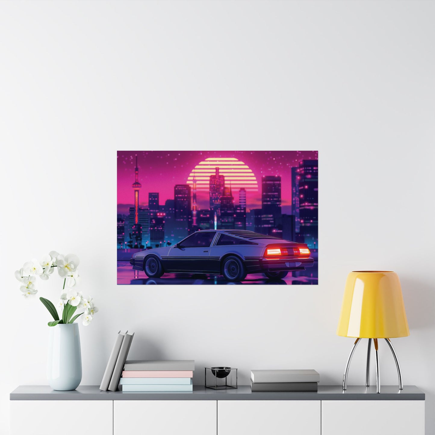 Outrun Synthwave Sunset Poster - Aesthetic Nightlife Wall Decor