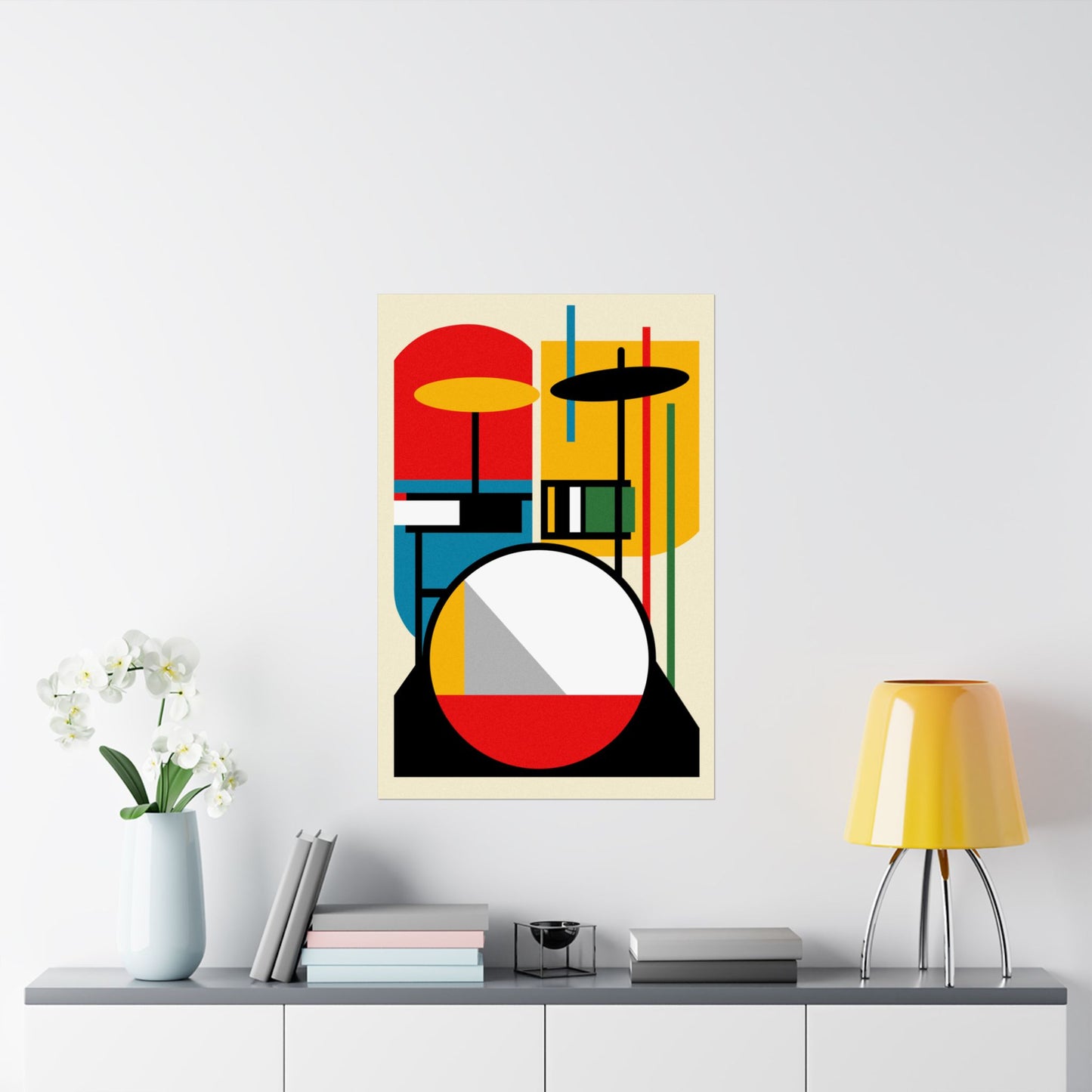 Abstract Drumset Poster Art Print | Bauhaus Geometric Minimal Jazz Music Studio Decor | Gift for Drummers