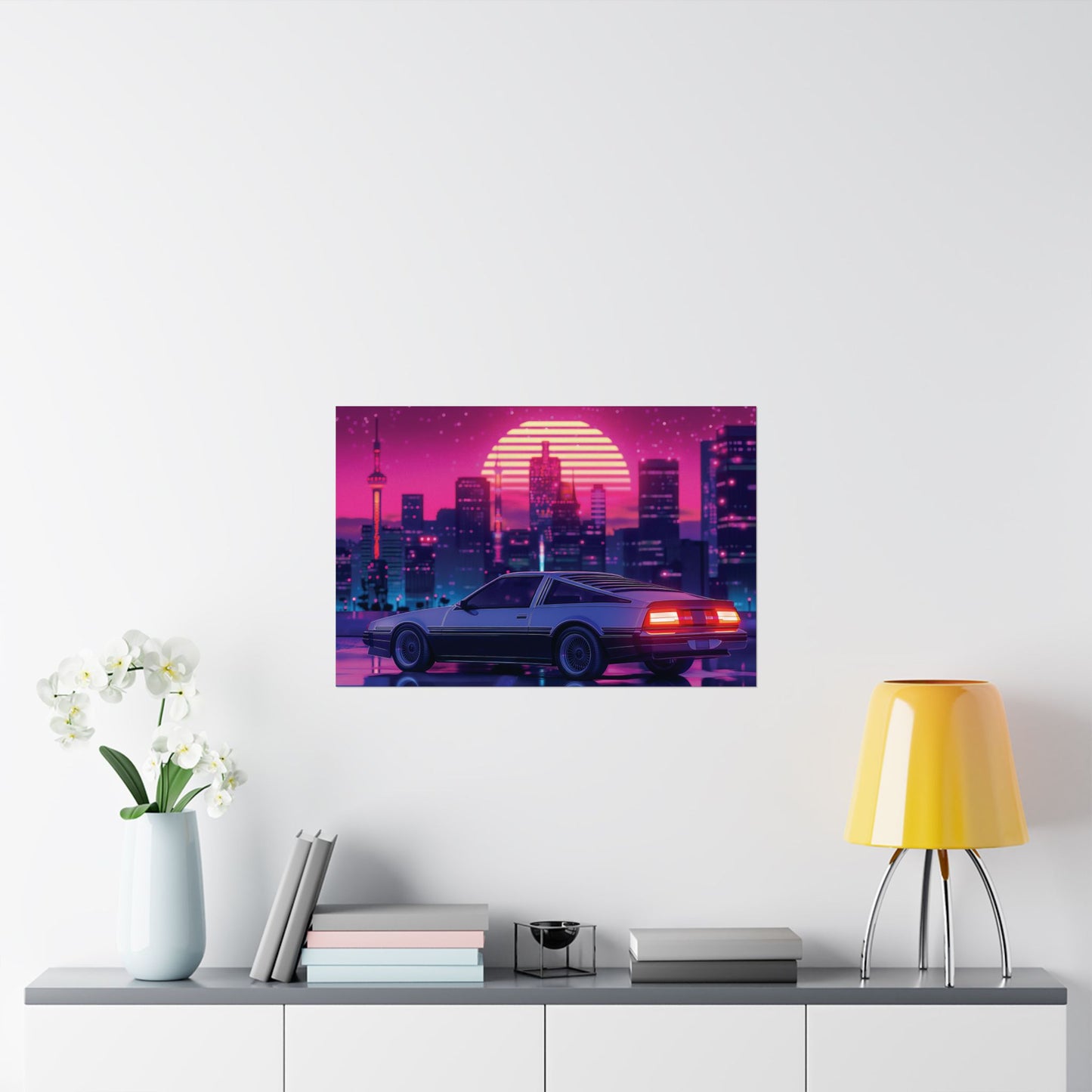 Outrun Synthwave Sunset Poster - Aesthetic Nightlife Wall Decor