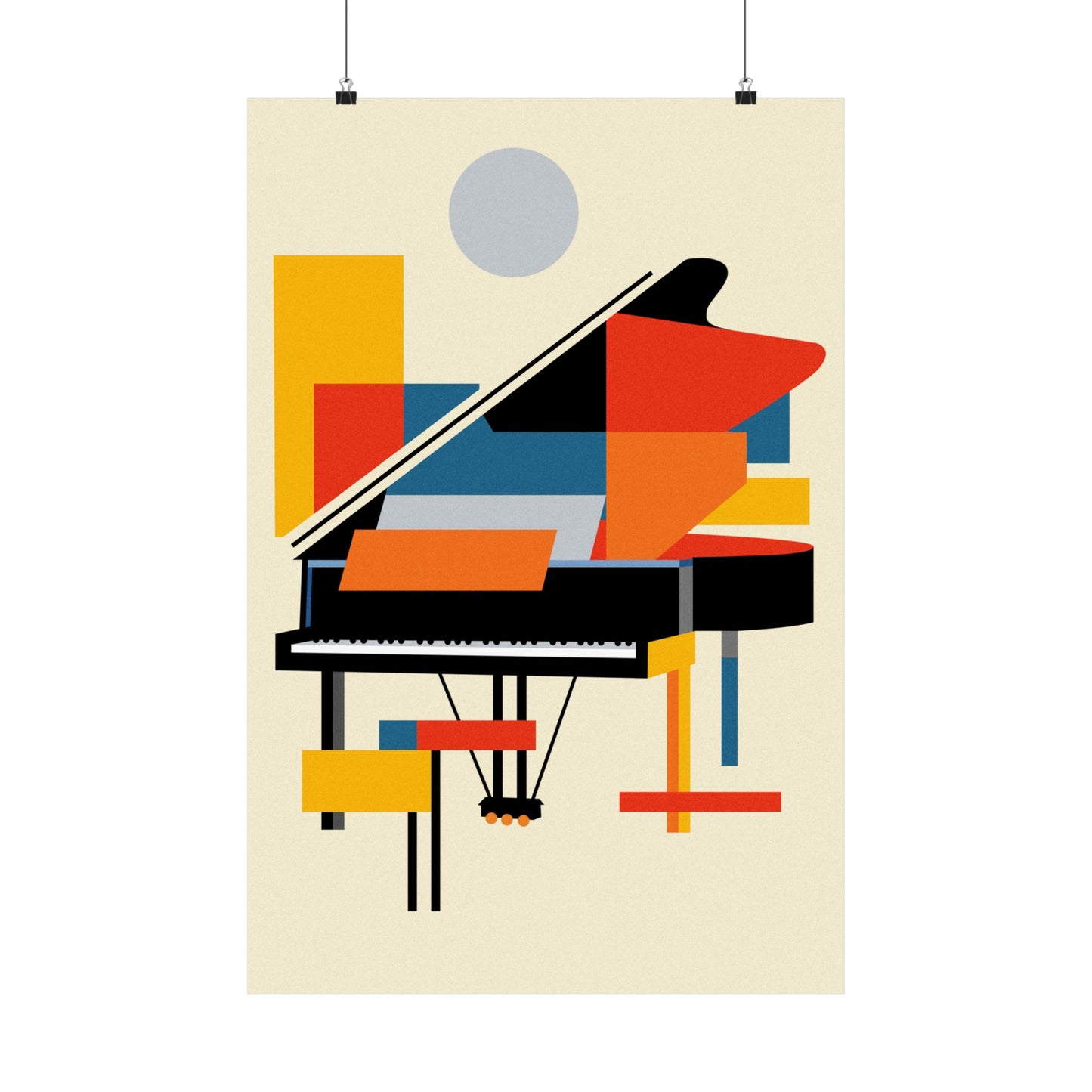 Abstract Piano Poster Art Print | Bauhaus Geometric Minimal Jazz Music Studio Decor | Gift for Musician | Mondrian Inspired