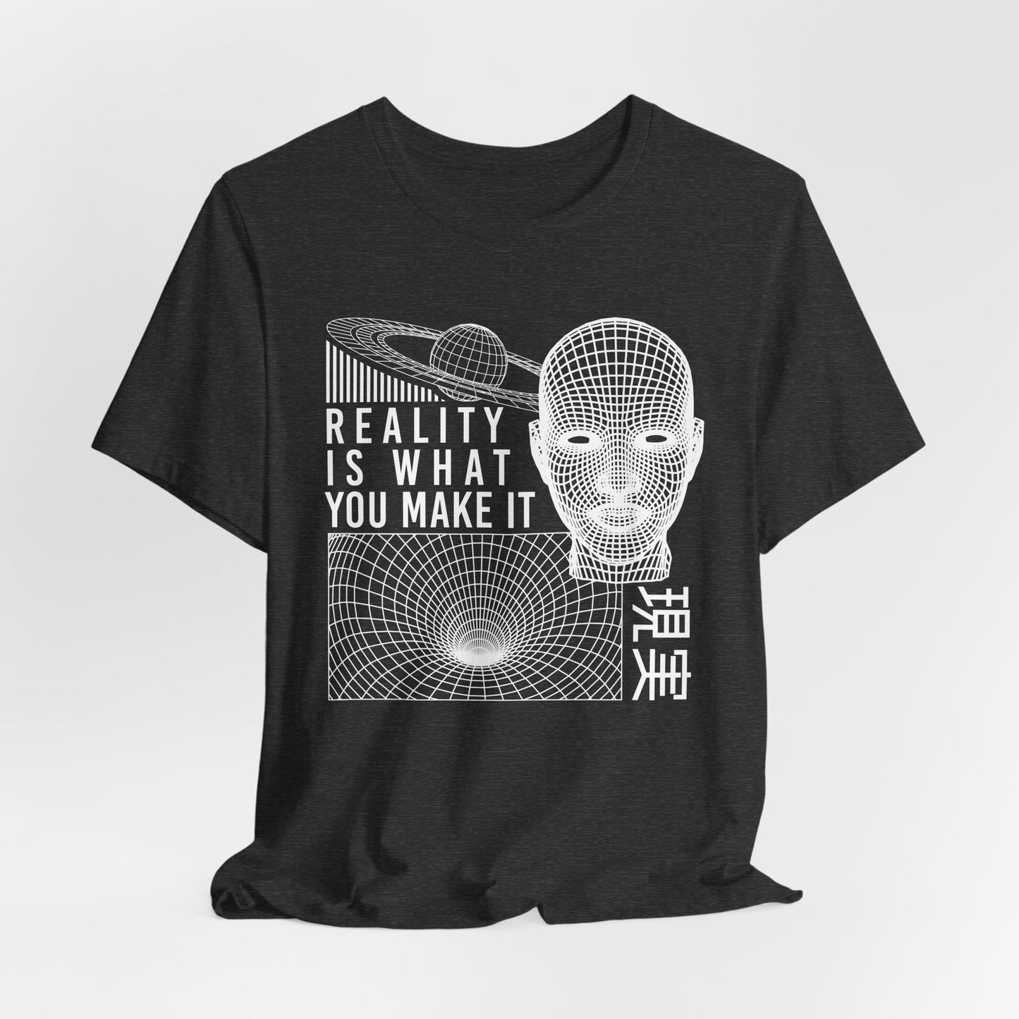 Reality Cyberpunk TShirt - Vaporwave Outrun Aesthetic, Typographic Wireframe, Abstract Original Streetwear Tee