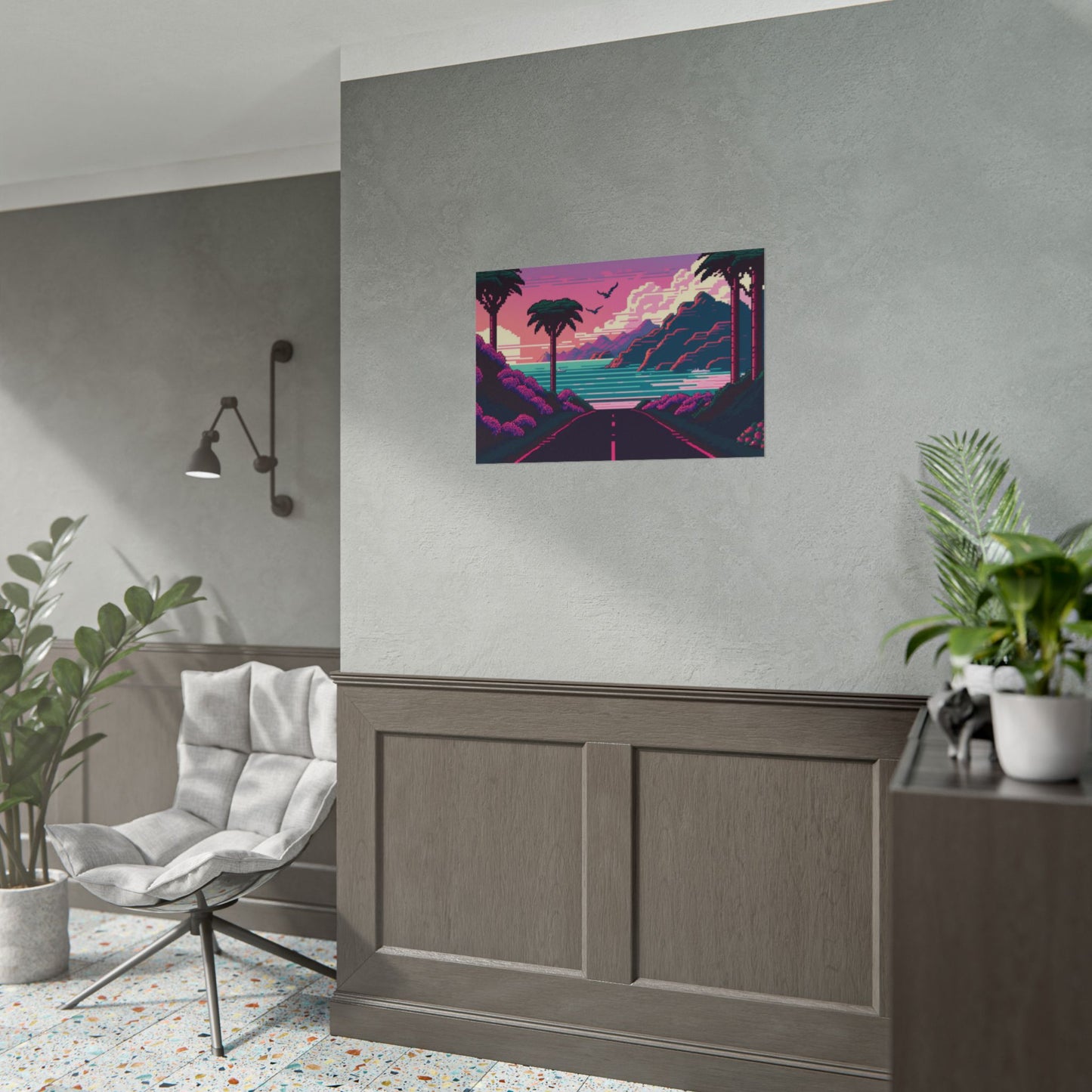 Vaporwave Road To Paradise Pixel Poster Art Print | Aesthetic Synthwave Gamer Wall Decor | 3 Paper Options