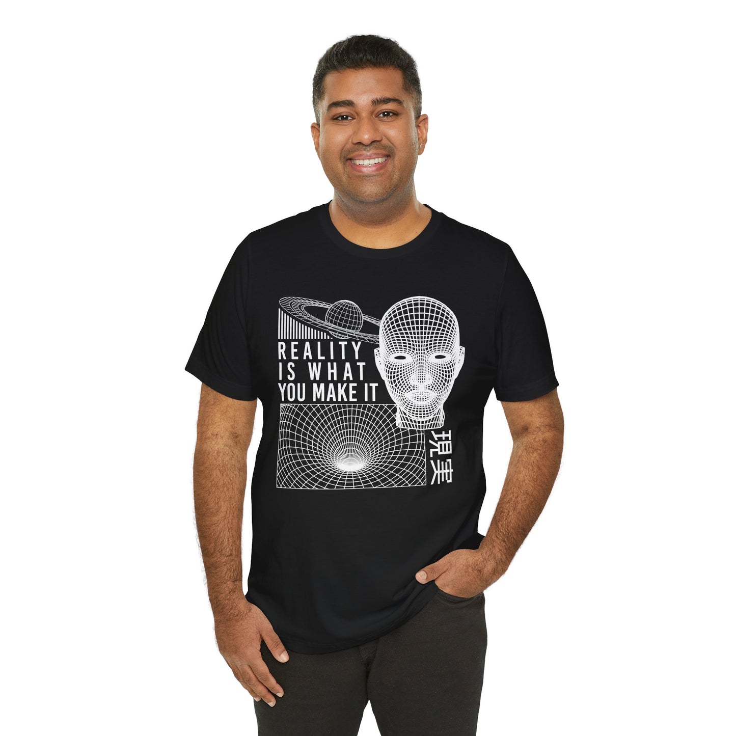 Reality Cyberpunk TShirt - Vaporwave Outrun Aesthetic, Typographic Wireframe, Abstract Original Streetwear Tee