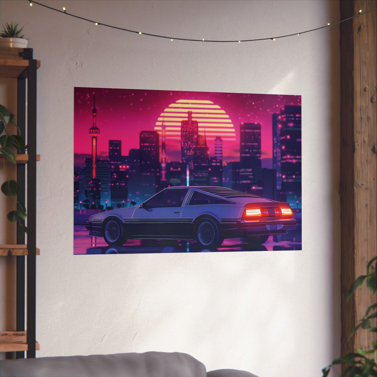 Outrun Synthwave Sunset Poster - Aesthetic Nightlife Wall Decor
