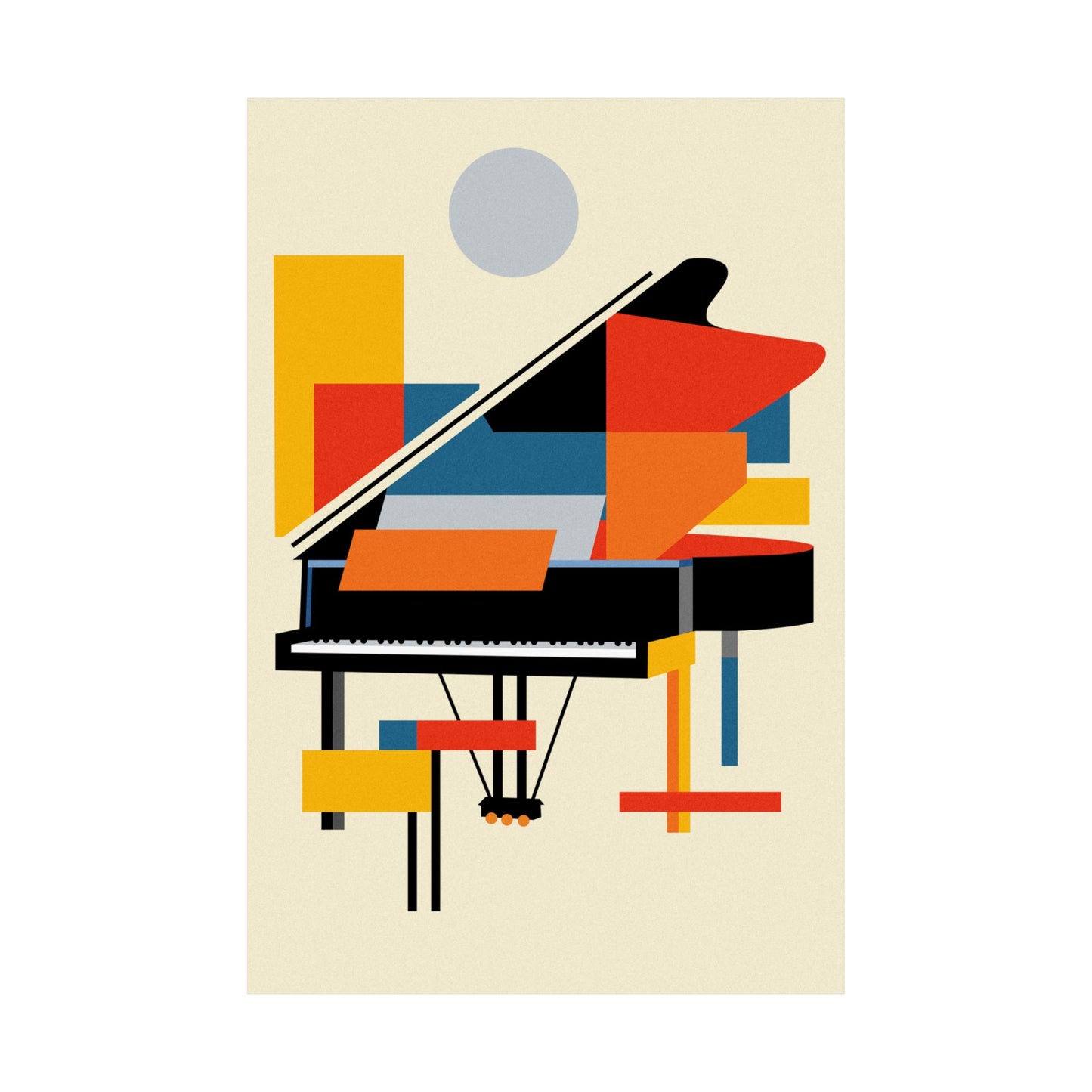 Abstract Piano Poster Art Print | Bauhaus Geometric Minimal Jazz Music Studio Decor | Gift for Musician | Mondrian Inspired