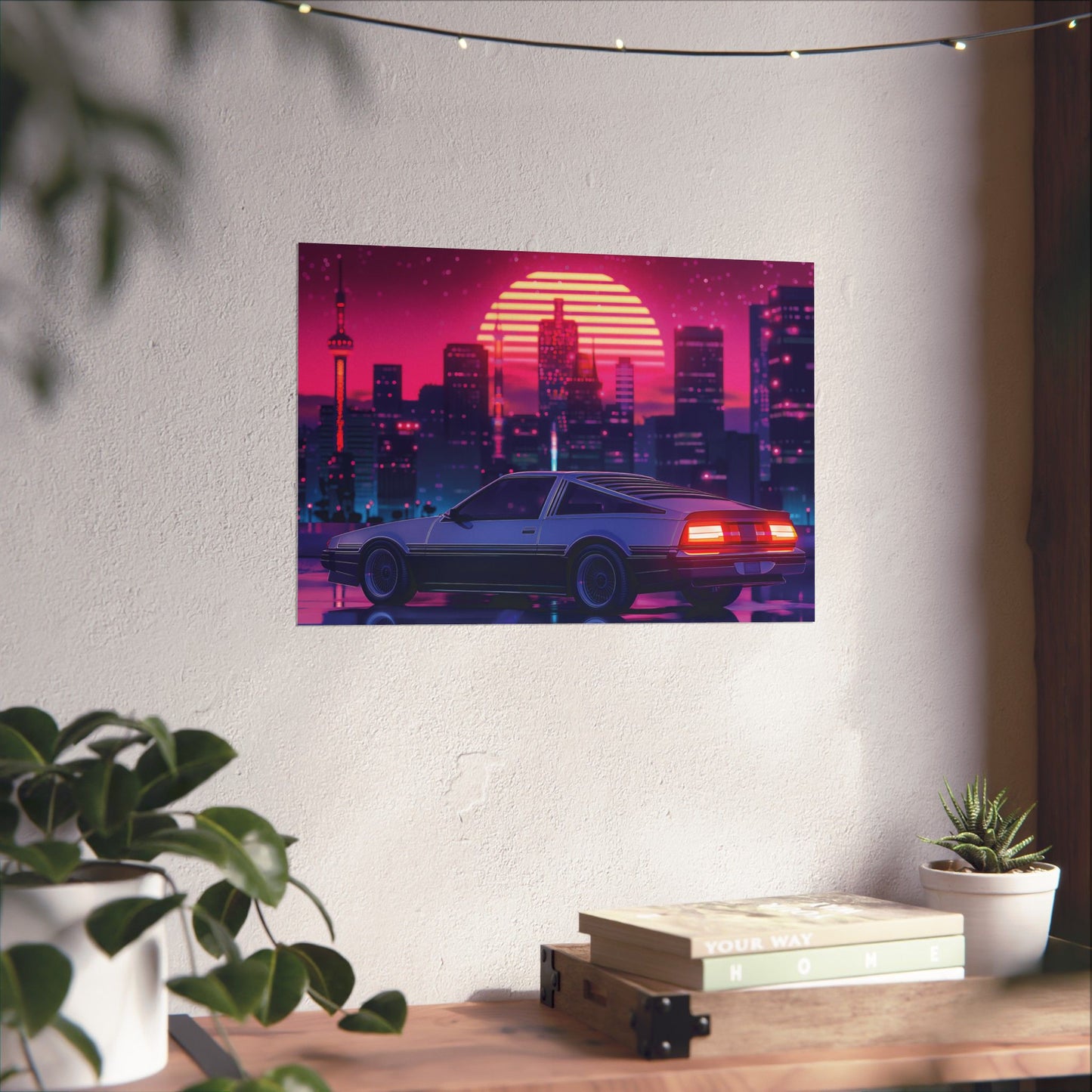 Outrun Synthwave Sunset Poster - Aesthetic Nightlife Wall Decor