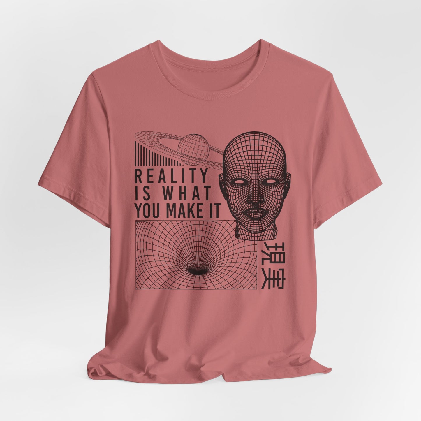 Reality Cyberpunk TShirt - Vaporwave Outrun Aesthetic, Typographic Wireframe, Abstract Original Streetwear Tee