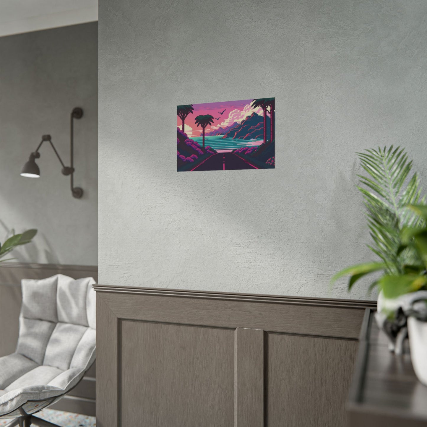 Vaporwave Road To Paradise Pixel Poster Art Print | Aesthetic Synthwave Gamer Wall Decor | 3 Paper Options