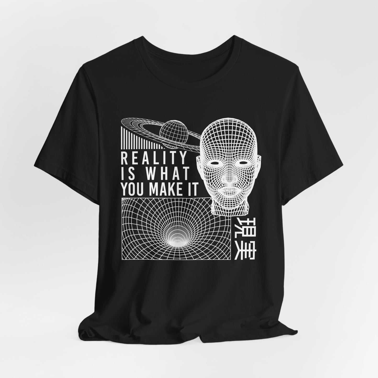 Reality Cyberpunk TShirt - Vaporwave Outrun Aesthetic, Typographic Wireframe, Abstract Original Streetwear Tee