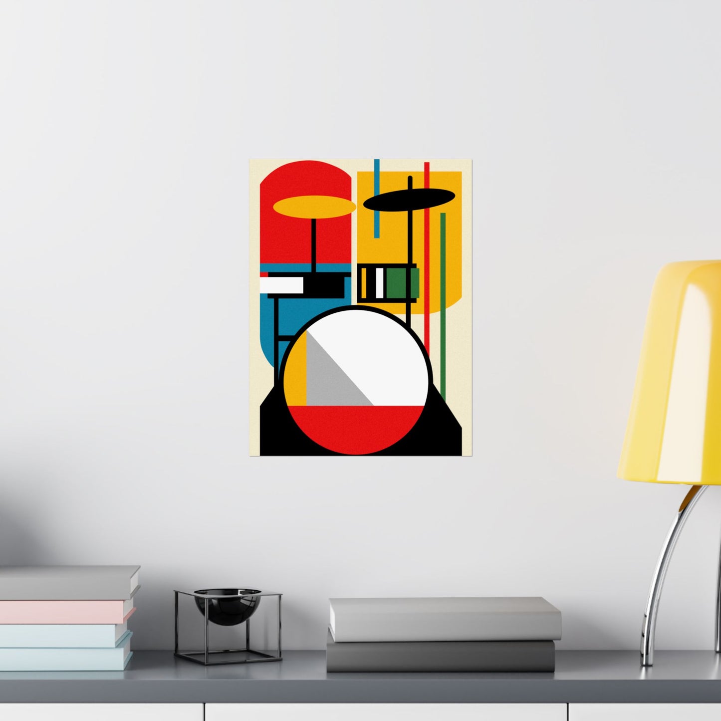 Abstract Drumset Poster Art Print | Bauhaus Geometric Minimal Jazz Music Studio Decor | Gift for Drummers