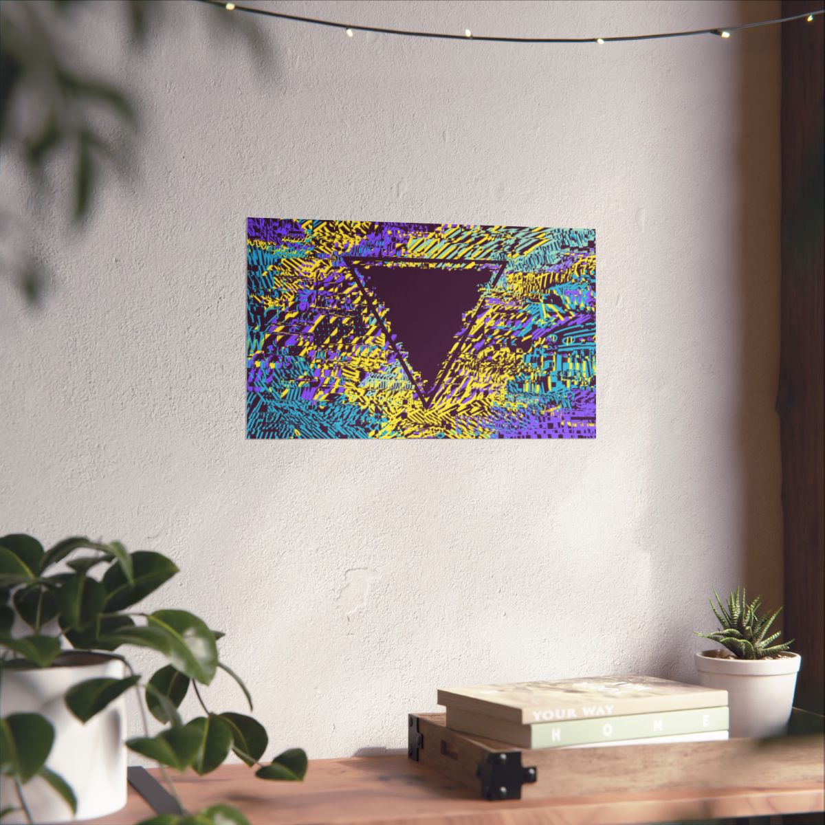 Tessellate - Glitch Art Triangle Poster, Geometric Abstract Purple Yellow & Teal, Wall Art Print, Home Decor, Original Artwork