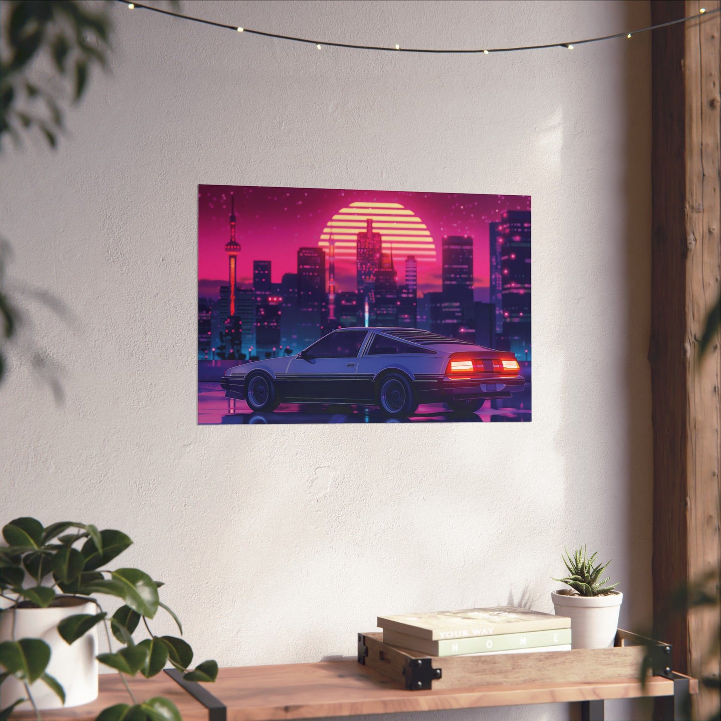 Outrun Synthwave Sunset Poster - Aesthetic Nightlife Wall Decor