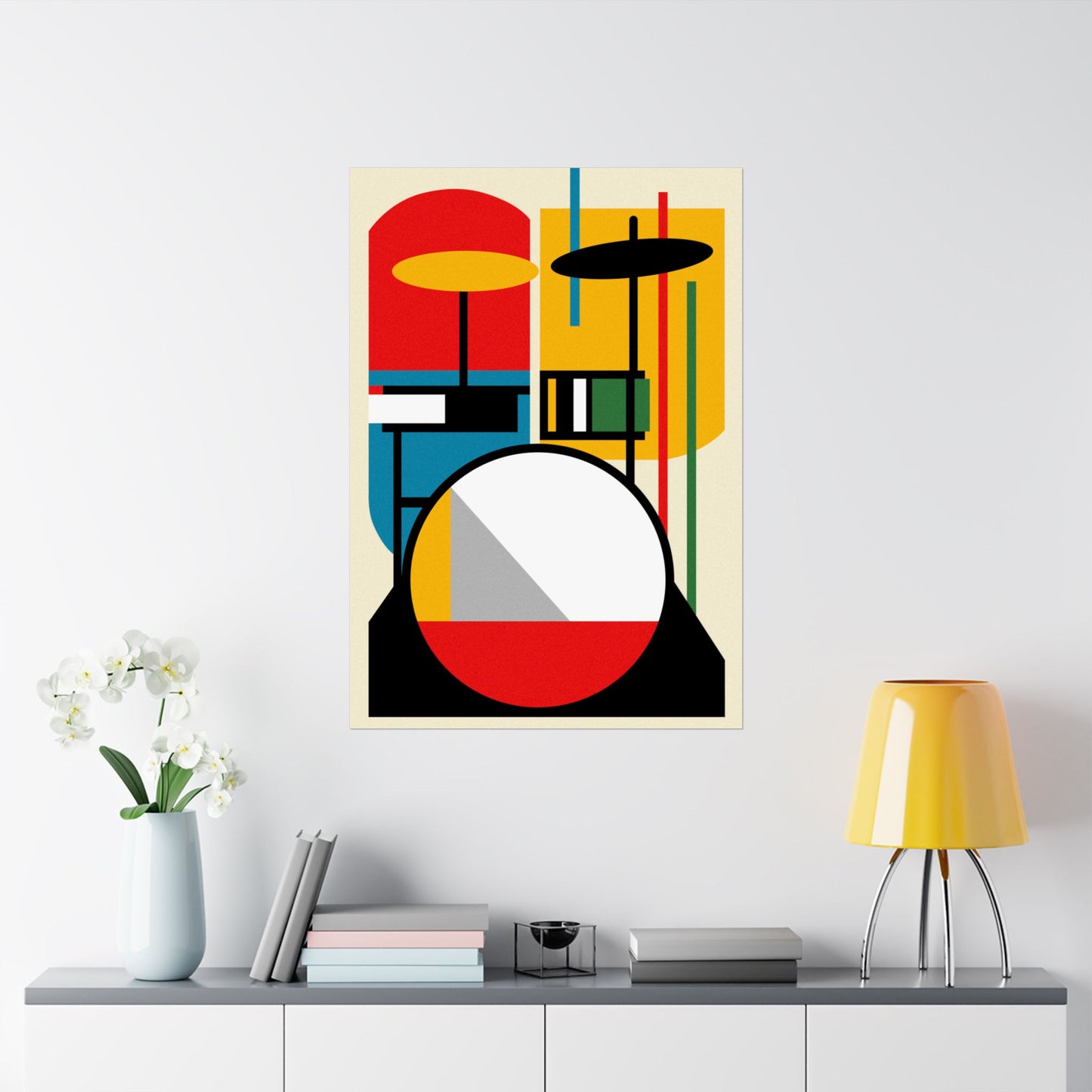 Abstract Drumset Poster Art Print | Bauhaus Geometric Minimal Jazz Music Studio Decor | Gift for Drummers