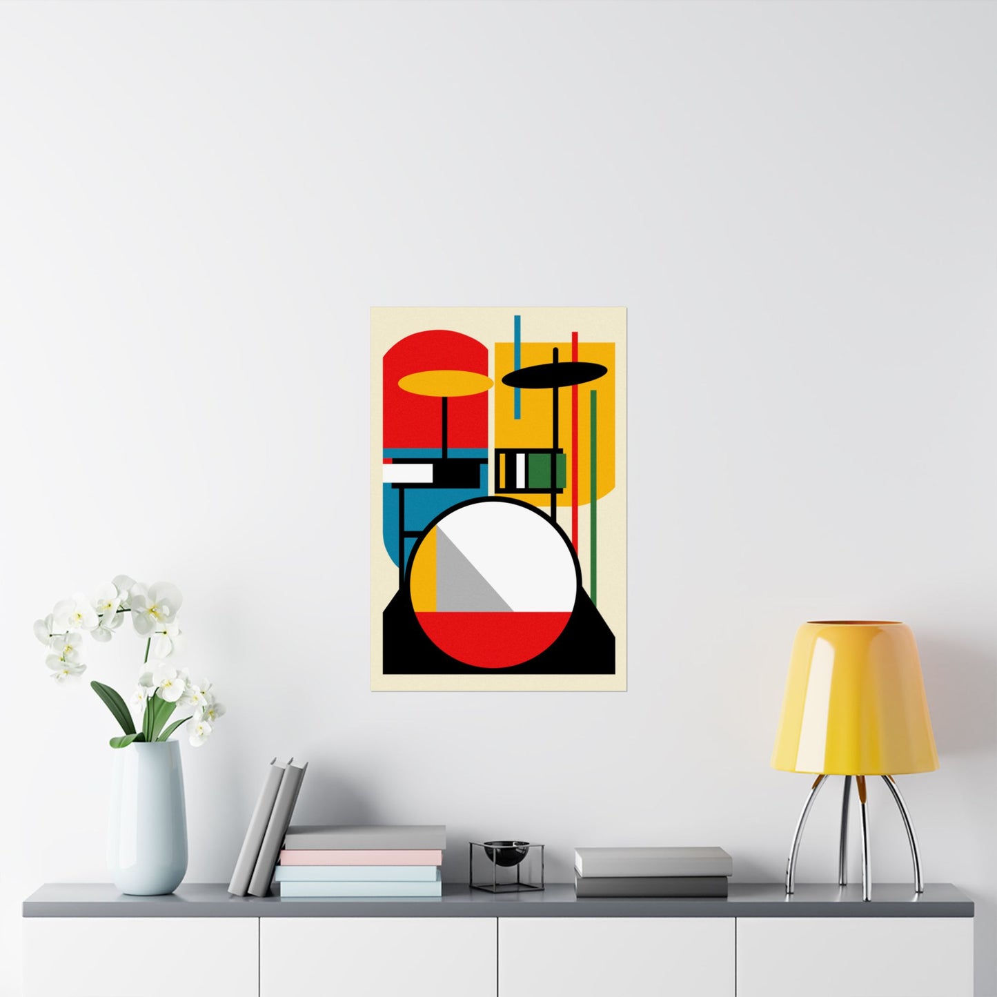 Abstract Drumset Poster Art Print | Bauhaus Geometric Minimal Jazz Music Studio Decor | Gift for Drummers