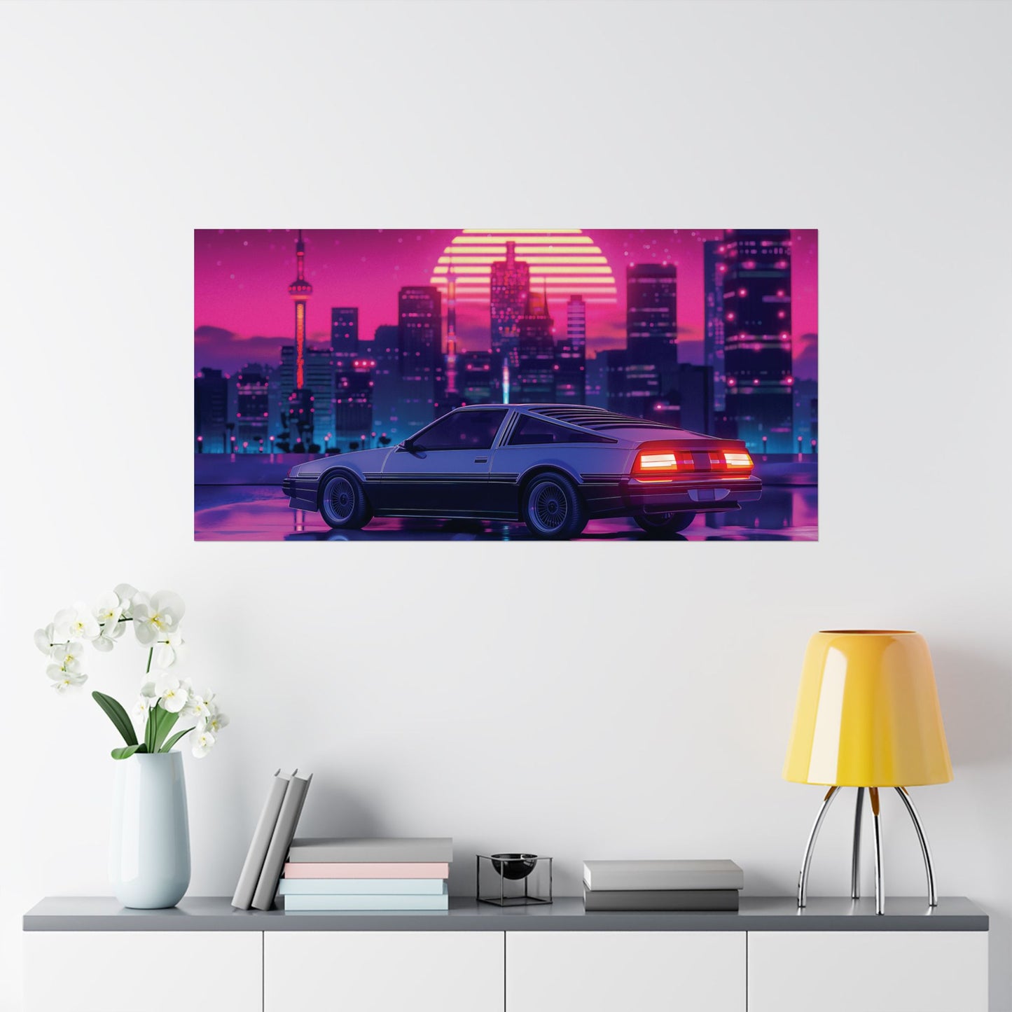 Outrun Synthwave Sunset Poster - Aesthetic Nightlife Wall Decor