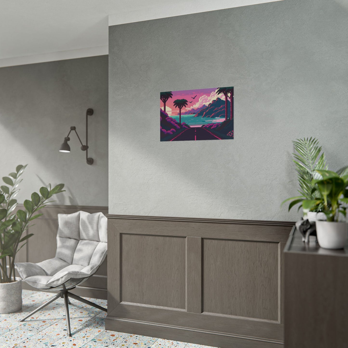 Vaporwave Road To Paradise Pixel Poster Art Print | Aesthetic Synthwave Gamer Wall Decor | 3 Paper Options