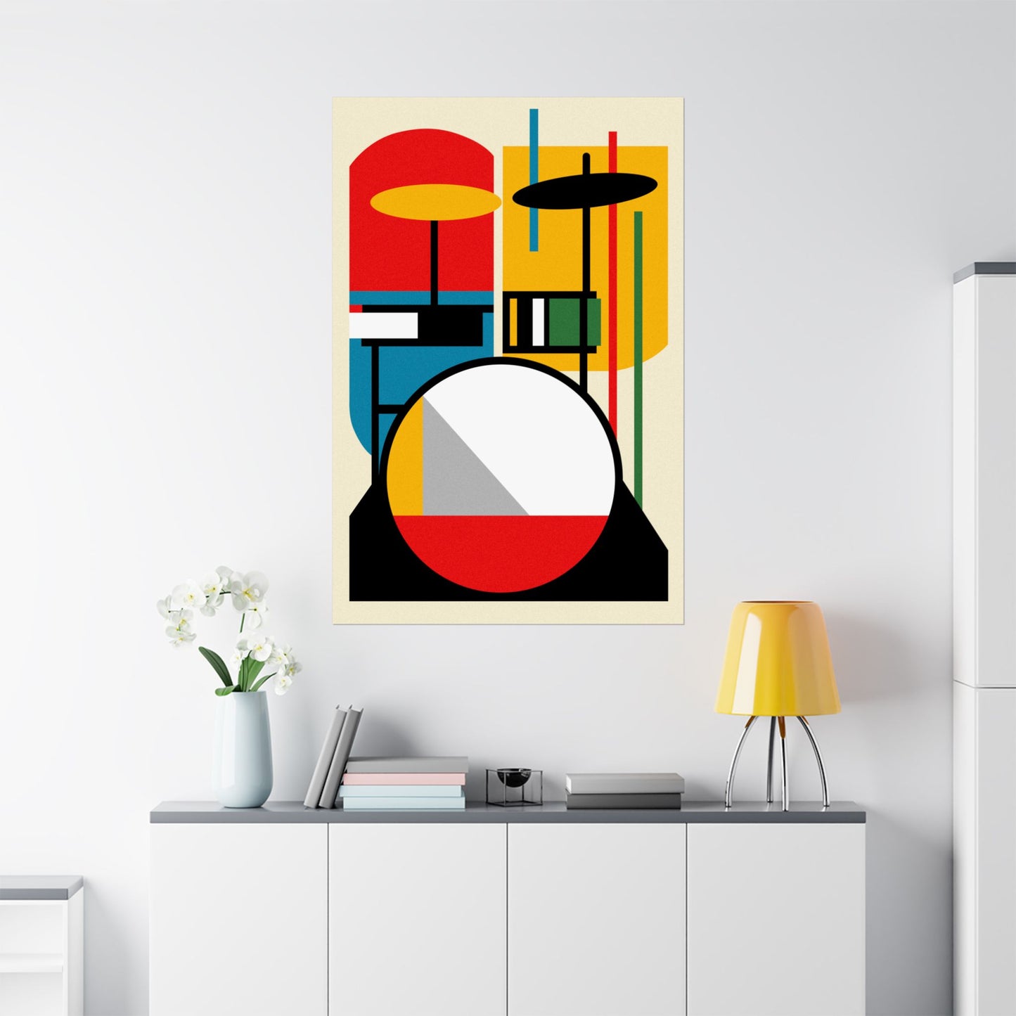 Abstract Drumset Poster Art Print | Bauhaus Geometric Minimal Jazz Music Studio Decor | Gift for Drummers