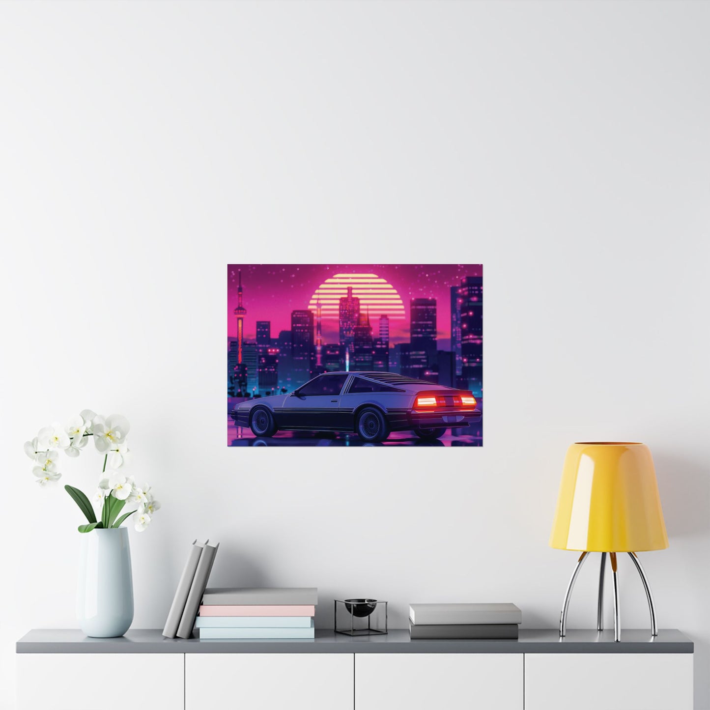Outrun Synthwave Sunset Poster - Aesthetic Nightlife Wall Decor