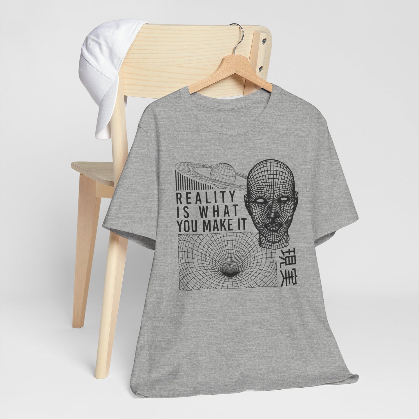 Reality Cyberpunk TShirt - Vaporwave Outrun Aesthetic, Typographic Wireframe, Abstract Original Streetwear Tee