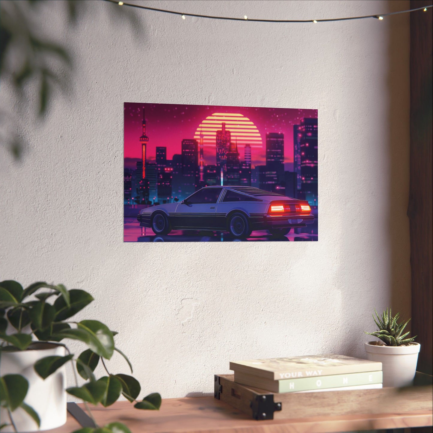 Outrun Synthwave Sunset Poster - Aesthetic Nightlife Wall Decor