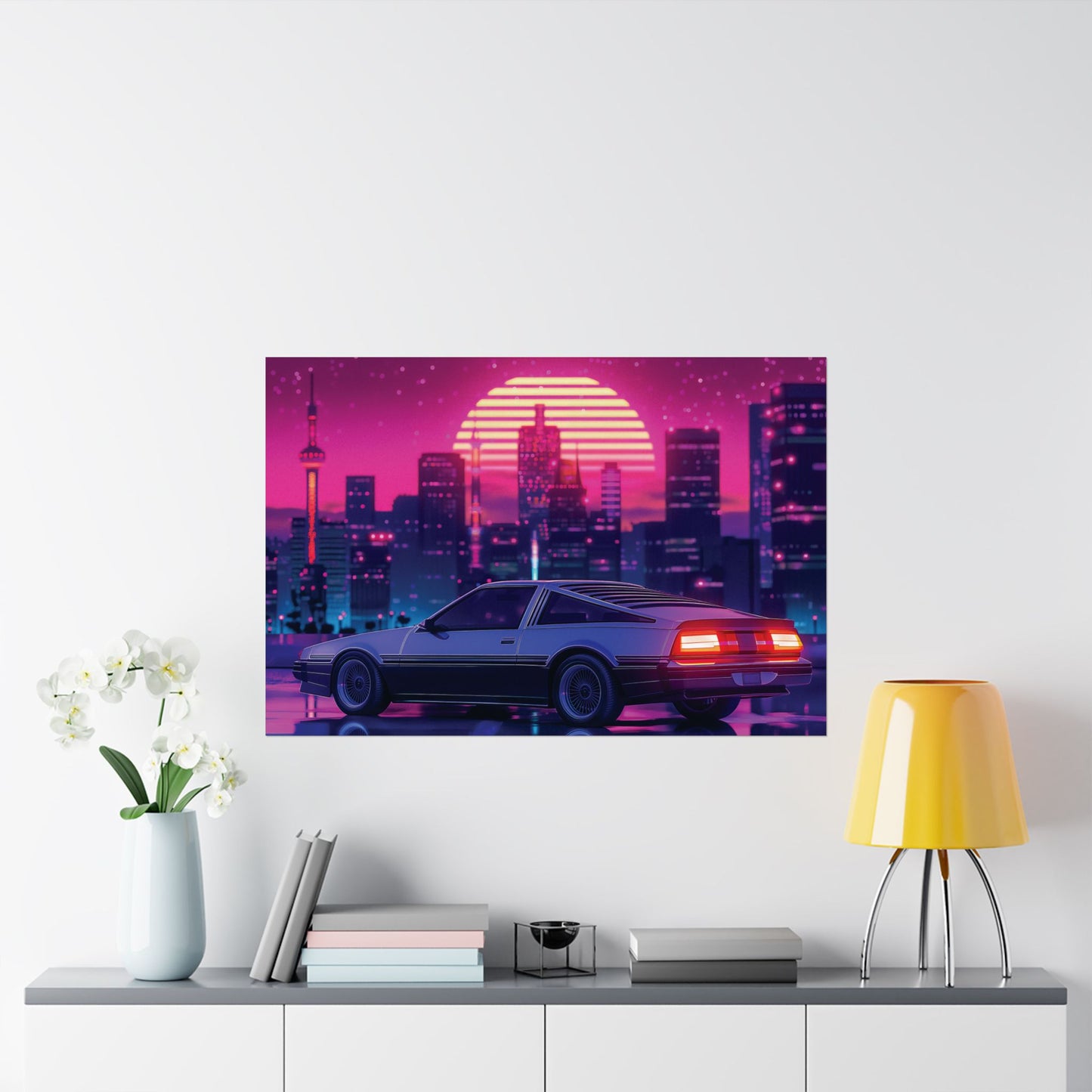 Outrun Synthwave Sunset Poster - Aesthetic Nightlife Wall Decor