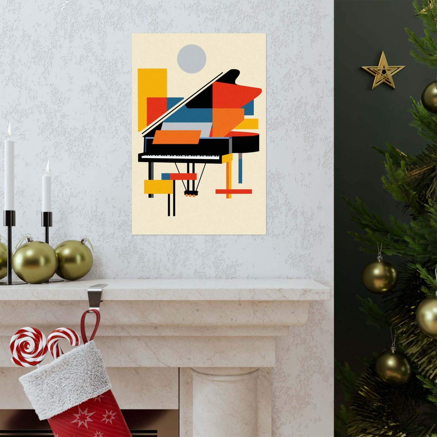 Abstract Piano Poster Art Print | Bauhaus Geometric Minimal Jazz Music Studio Decor | Gift for Musician | Mondrian Inspired