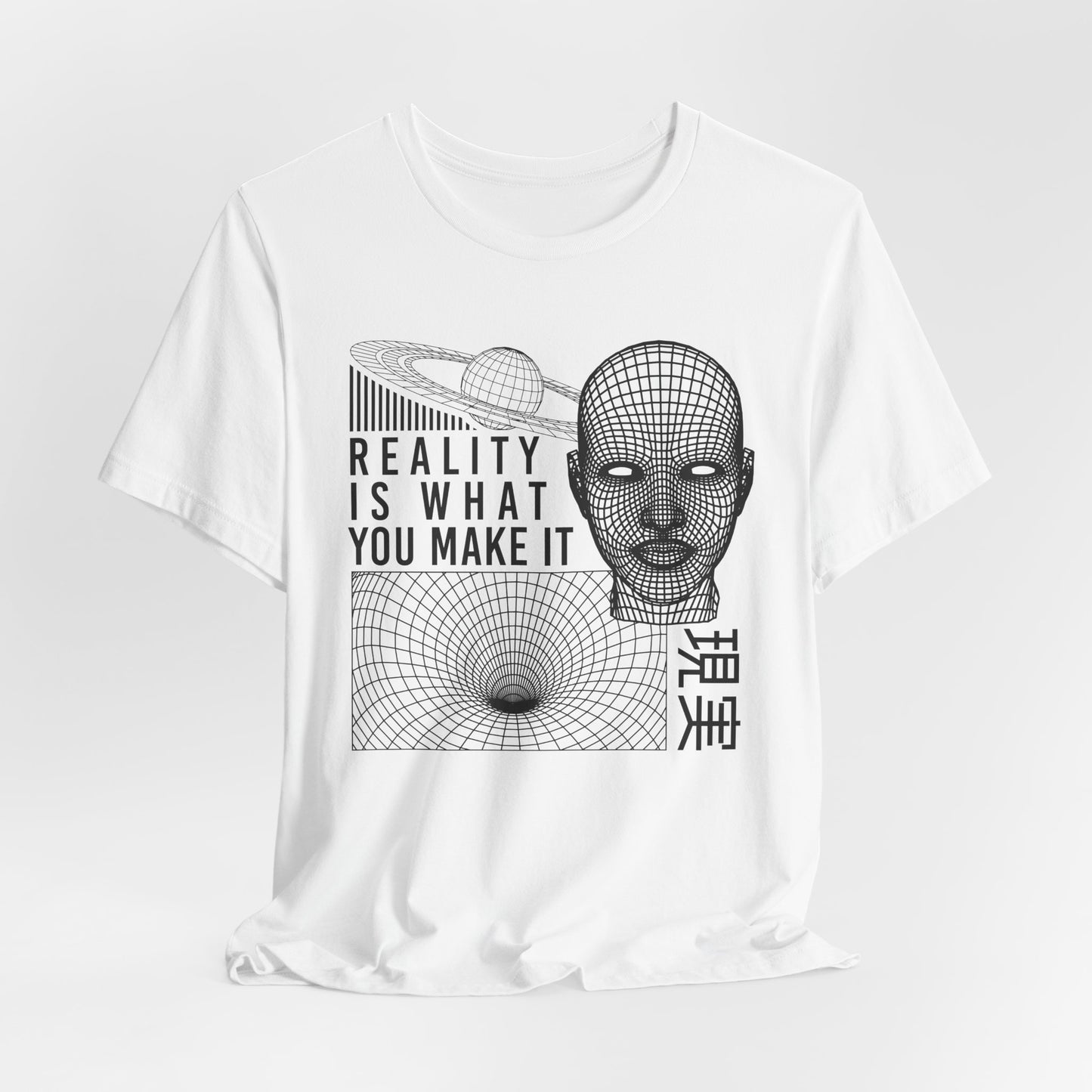 Reality Cyberpunk TShirt - Vaporwave Outrun Aesthetic, Typographic Wireframe, Abstract Original Streetwear Tee