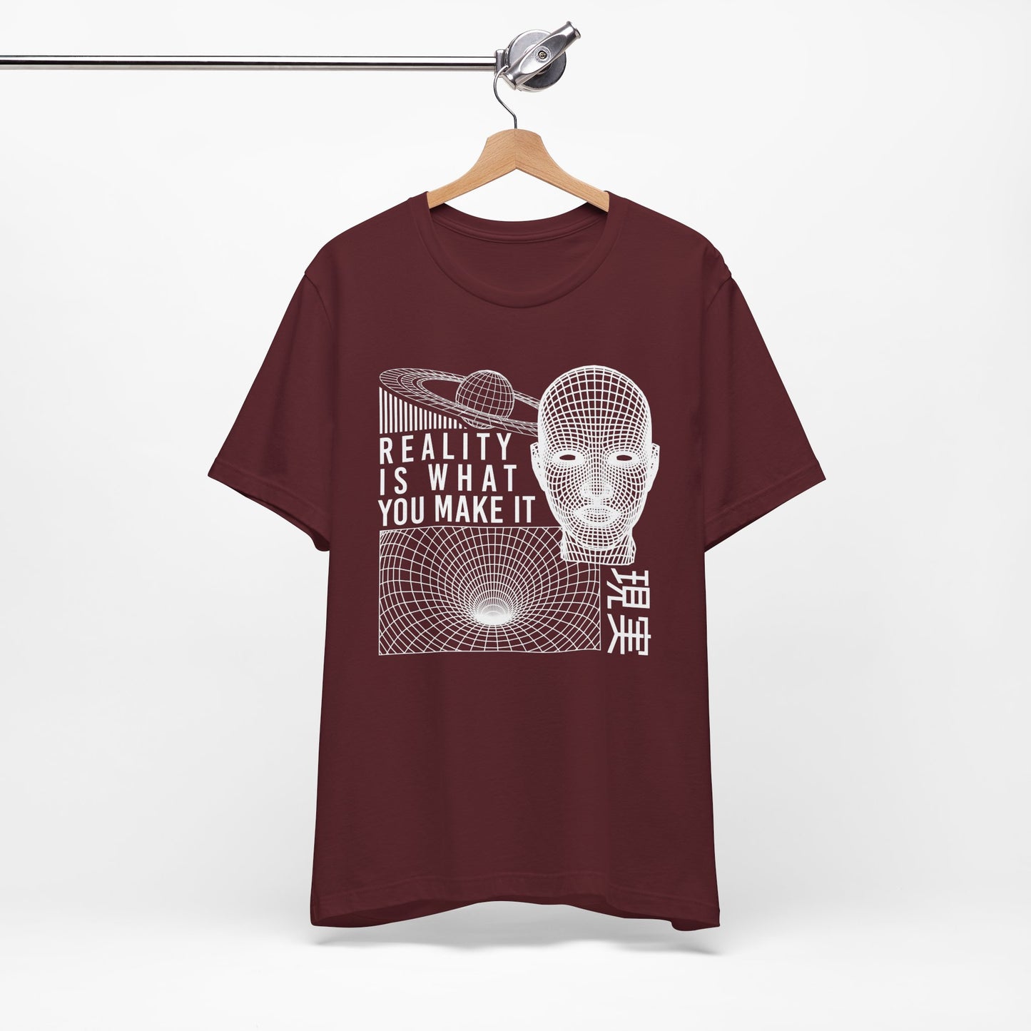 Reality Cyberpunk TShirt - Vaporwave Outrun Aesthetic, Typographic Wireframe, Abstract Original Streetwear Tee