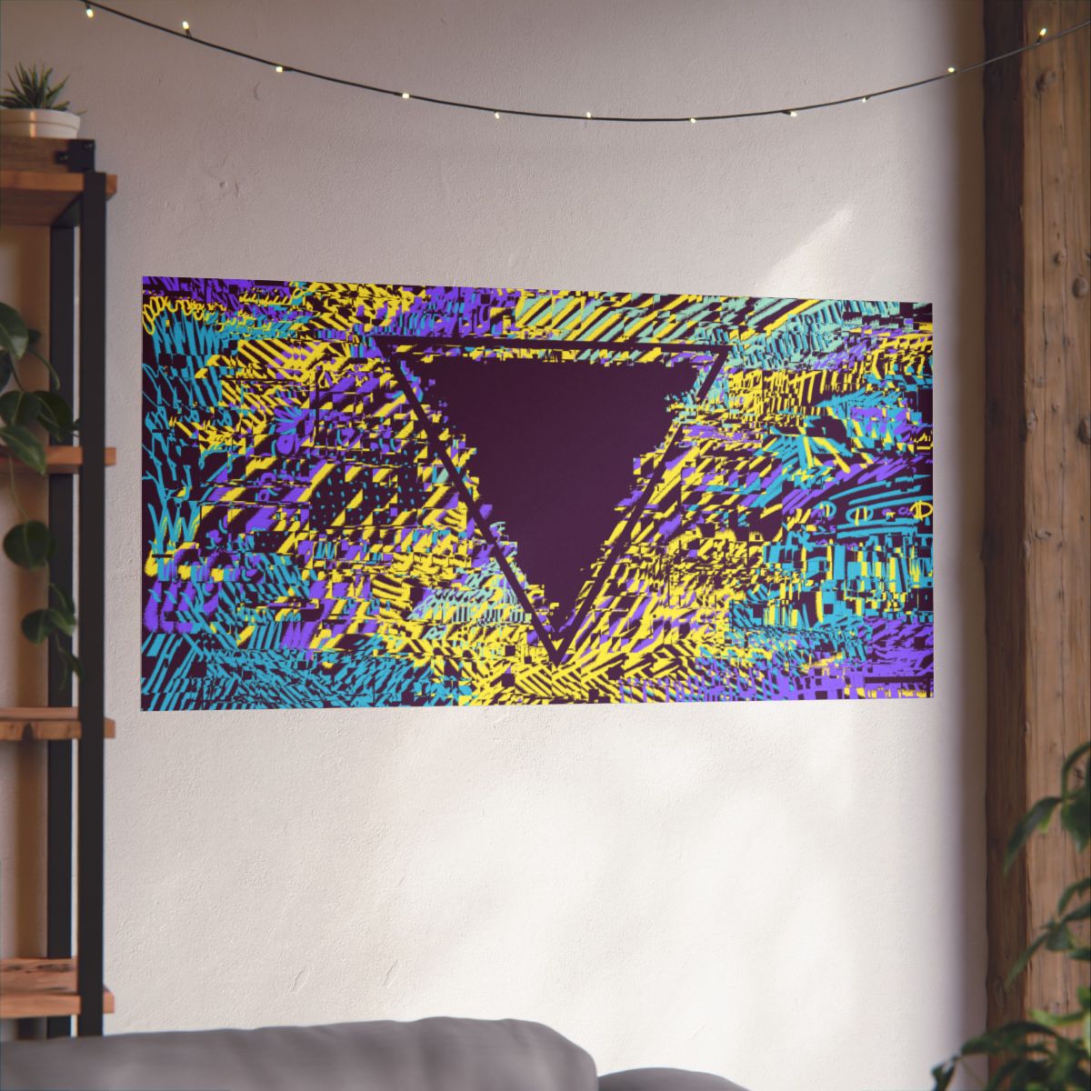Tessellate - Glitch Art Triangle Poster, Geometric Abstract Purple Yellow & Teal, Wall Art Print, Home Decor, Original Artwork