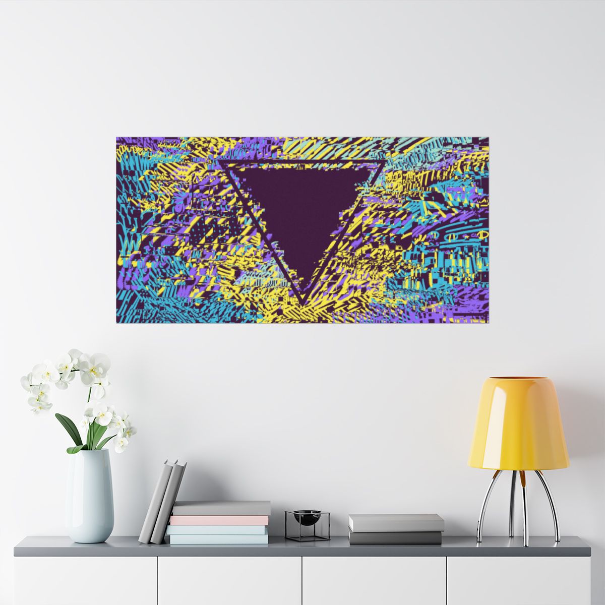 Tessellate - Glitch Art Triangle Poster, Geometric Abstract Purple Yellow & Teal, Wall Art Print, Home Decor, Original Artwork