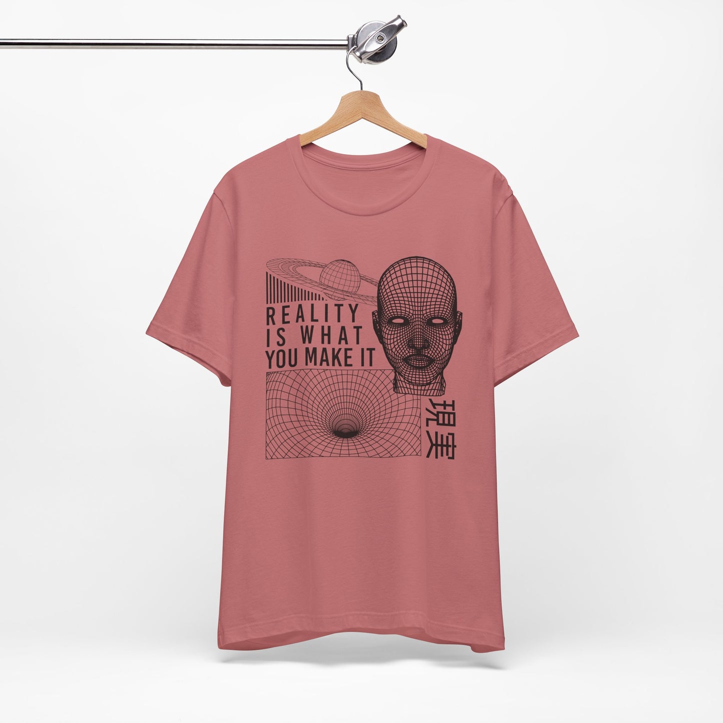 Reality Cyberpunk TShirt - Vaporwave Outrun Aesthetic, Typographic Wireframe, Abstract Original Streetwear Tee