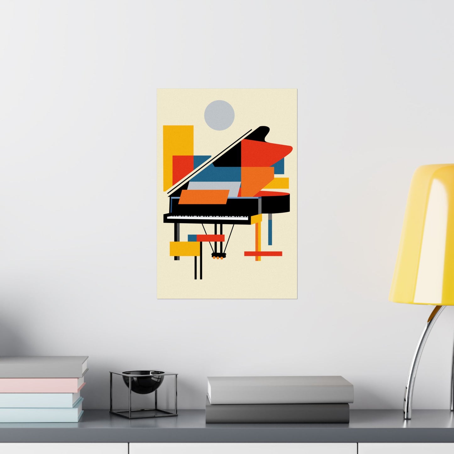 Abstract Piano Poster Art Print | Bauhaus Geometric Minimal Jazz Music Studio Decor | Gift for Musician | Mondrian Inspired