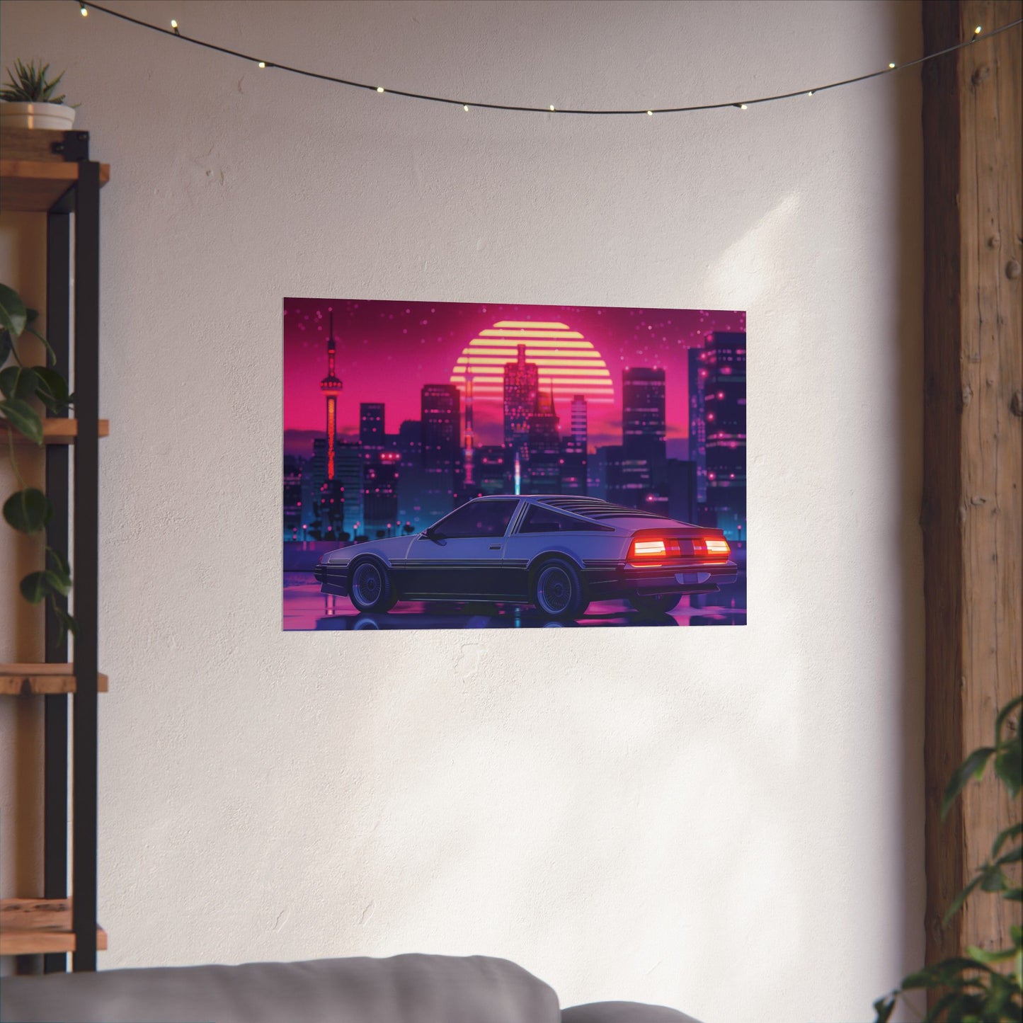 Outrun Synthwave Sunset Poster - Aesthetic Nightlife Wall Decor