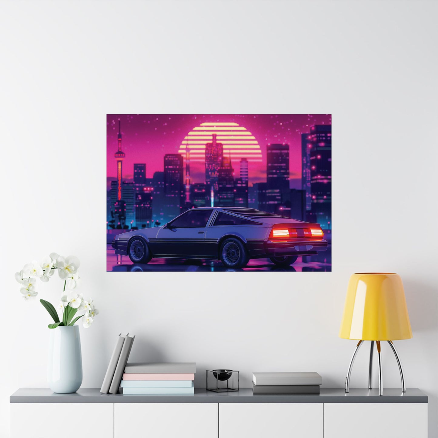 Outrun Synthwave Sunset Poster - Aesthetic Nightlife Wall Decor
