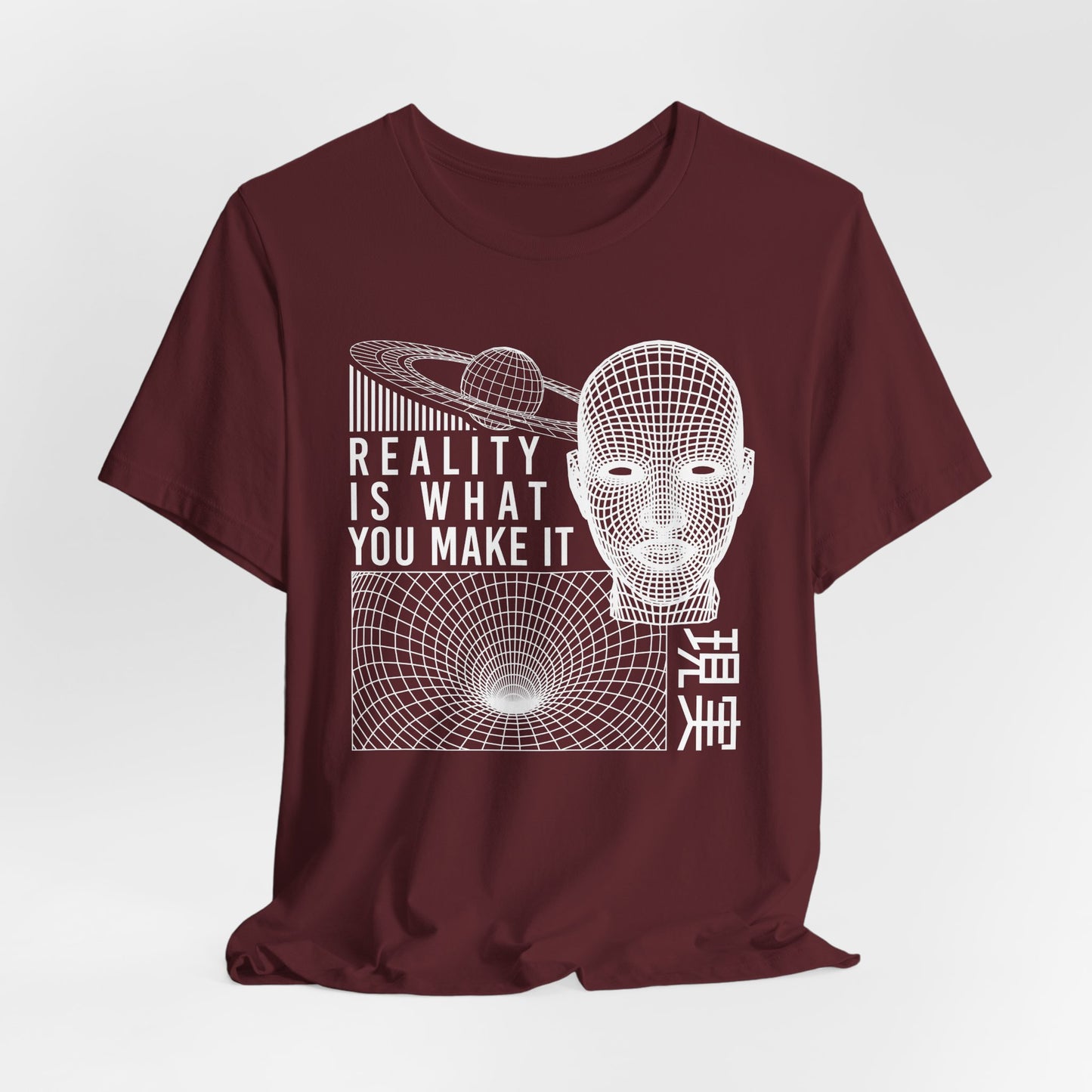 Reality Cyberpunk TShirt - Vaporwave Outrun Aesthetic, Typographic Wireframe, Abstract Original Streetwear Tee