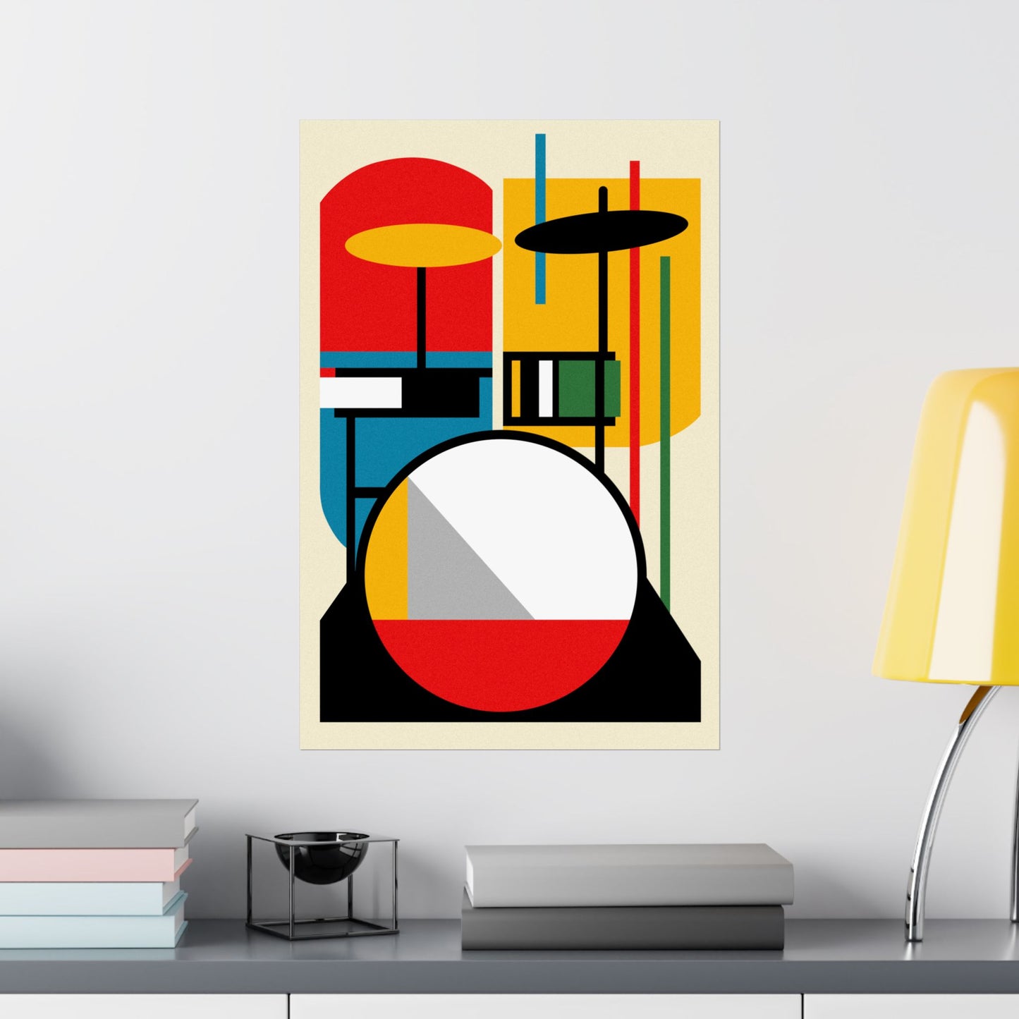 Abstract Drumset Poster Art Print | Bauhaus Geometric Minimal Jazz Music Studio Decor | Gift for Drummers