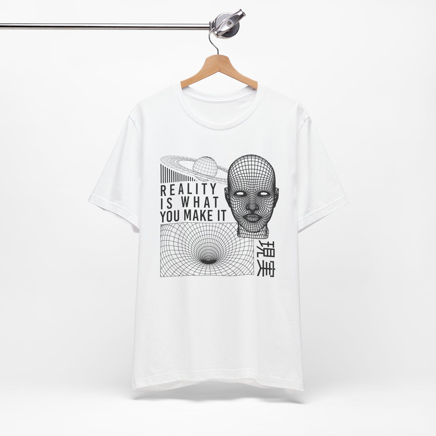 Reality Cyberpunk TShirt - Vaporwave Outrun Aesthetic, Typographic Wireframe, Abstract Original Streetwear Tee