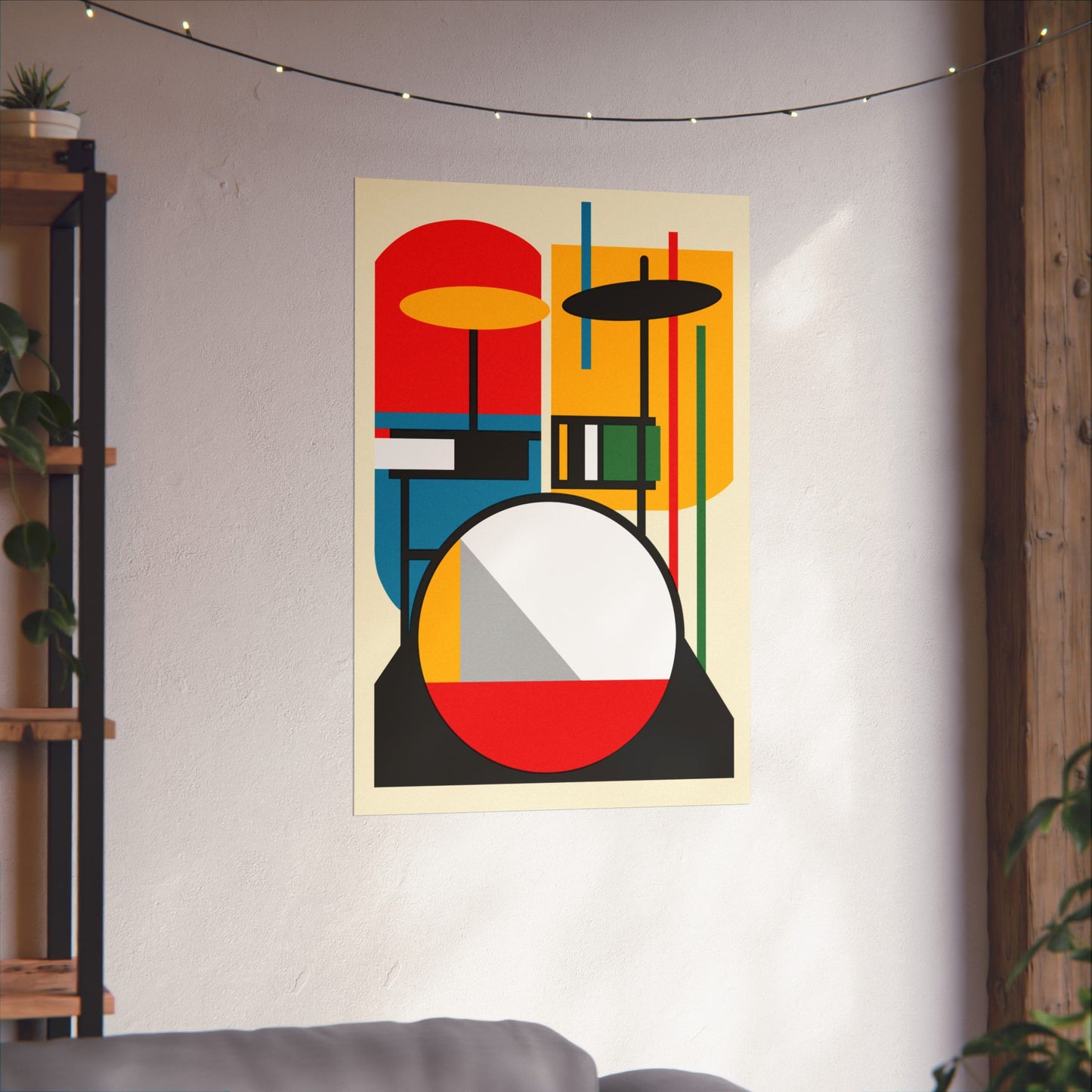 Abstract Drumset Poster Art Print | Bauhaus Geometric Minimal Jazz Music Studio Decor | Gift for Drummers