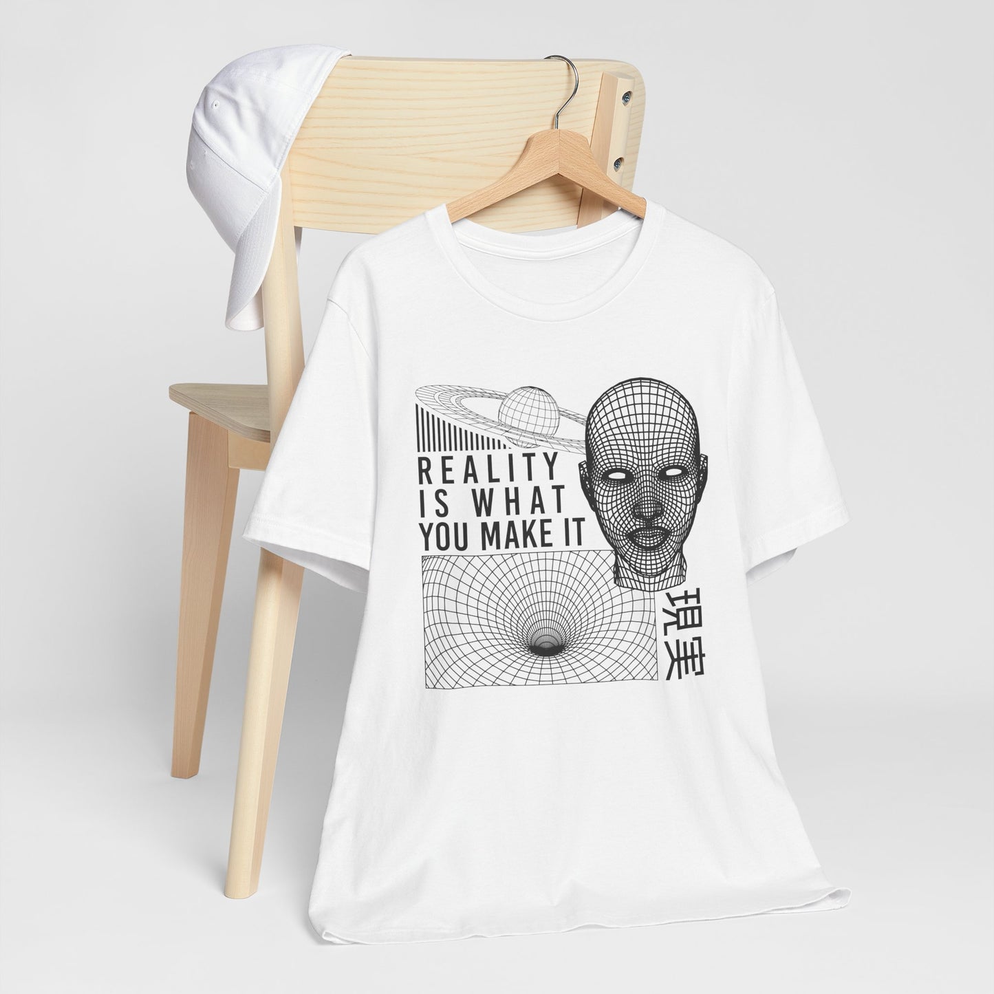 Reality Cyberpunk TShirt - Vaporwave Outrun Aesthetic, Typographic Wireframe, Abstract Original Streetwear Tee