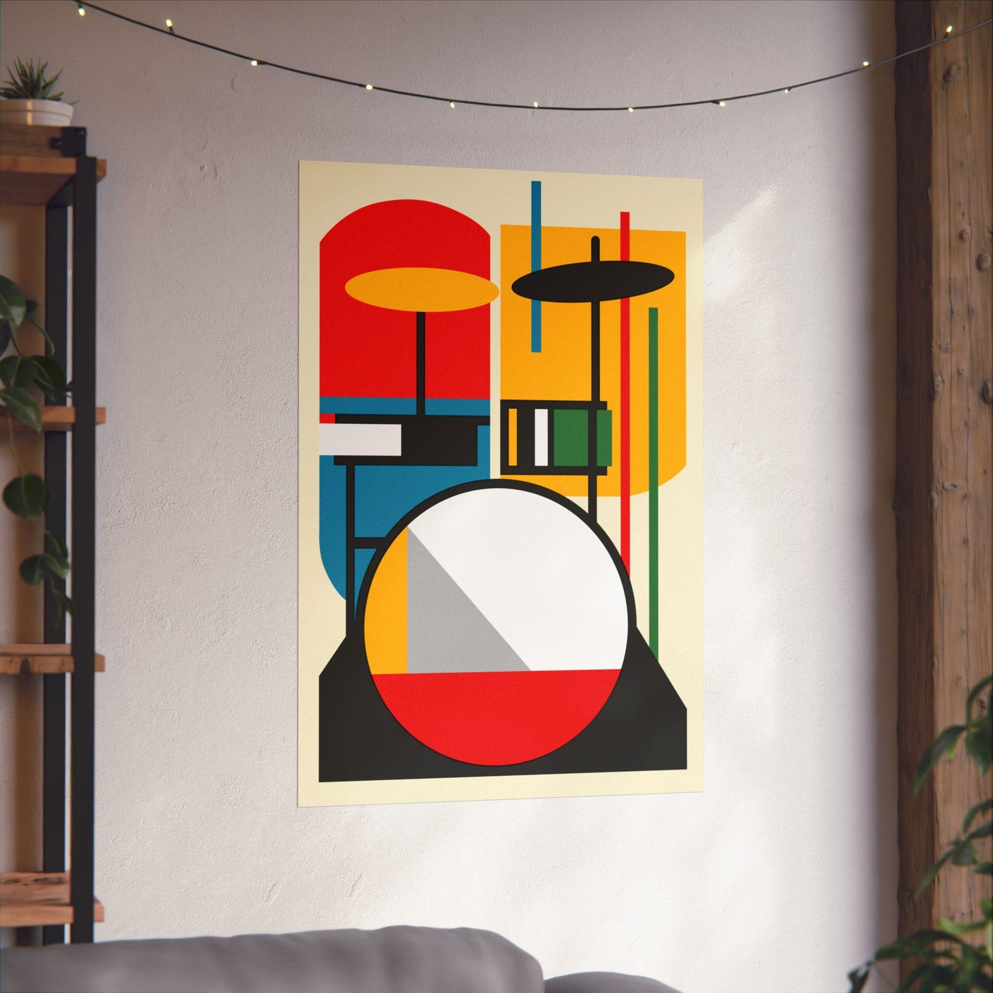 Abstract Drumset Poster Art Print | Bauhaus Geometric Minimal Jazz Music Studio Decor | Gift for Drummers